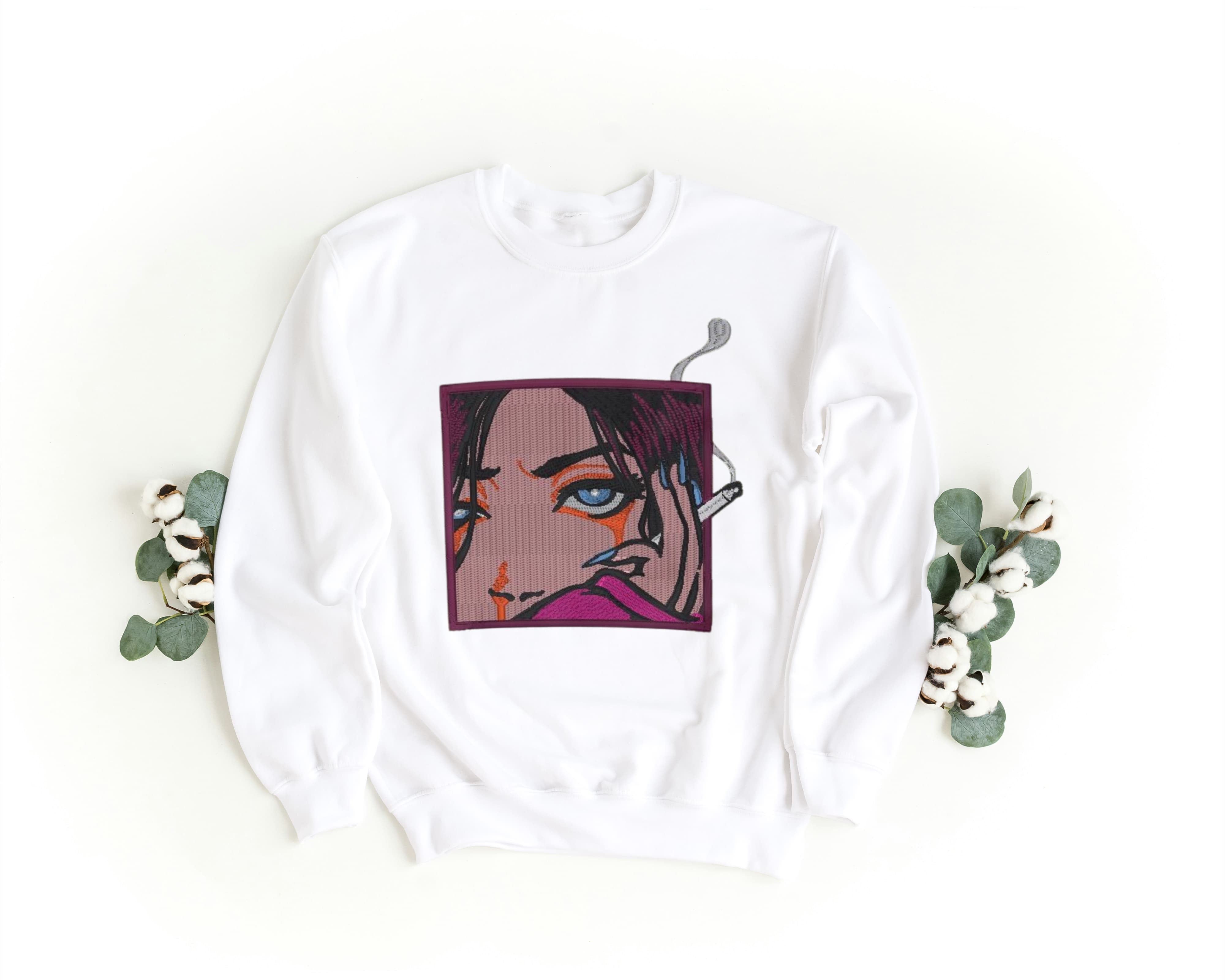 Felpa Ricamata Unisex a Girocollo – Morbida e Confortevole – Design Smoke Girl-Biiply