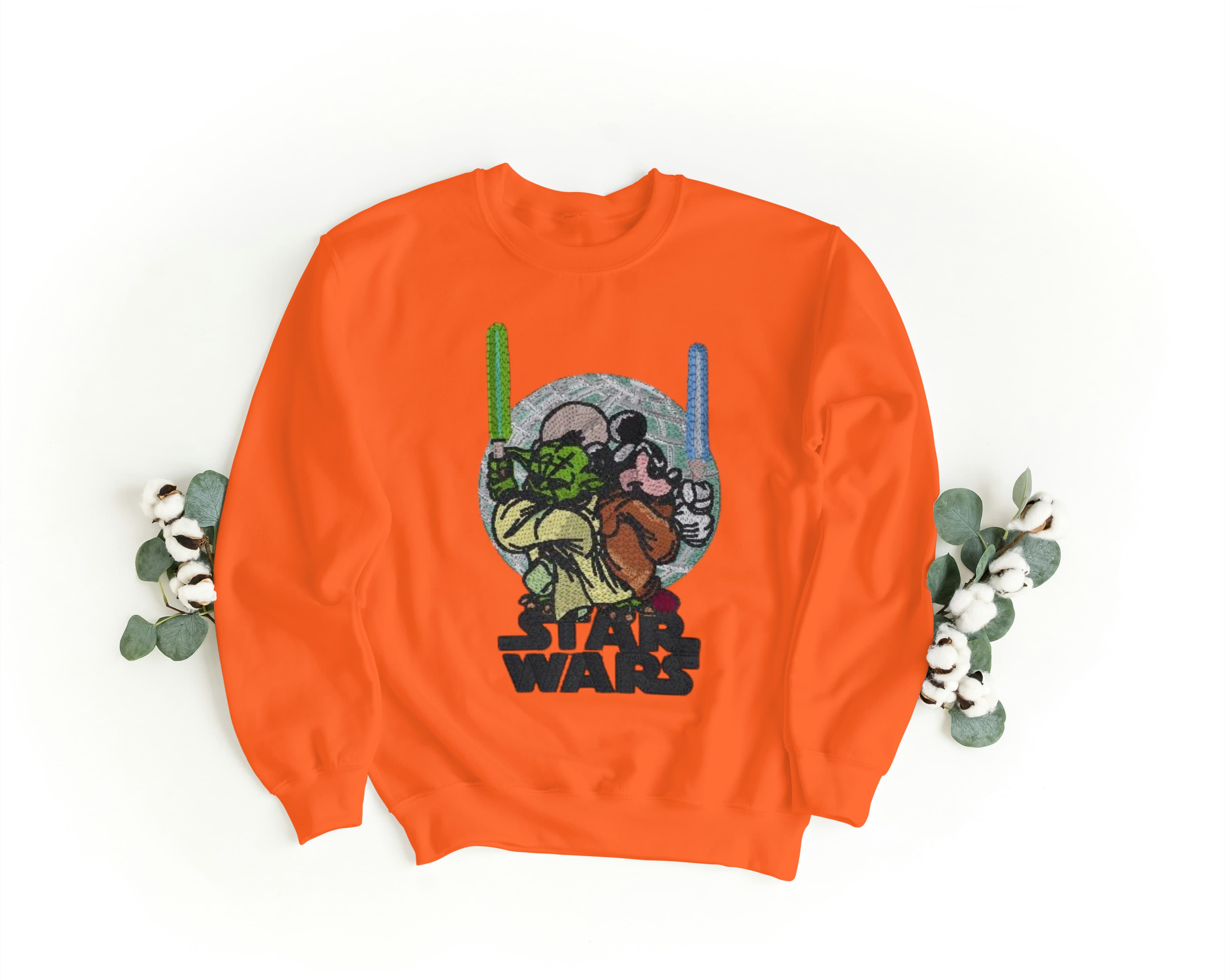 Felpa Ricamata Unisex a Girocollo – Morbida e Confortevole – Design Star Wars Topolino + Yoda-Biiply