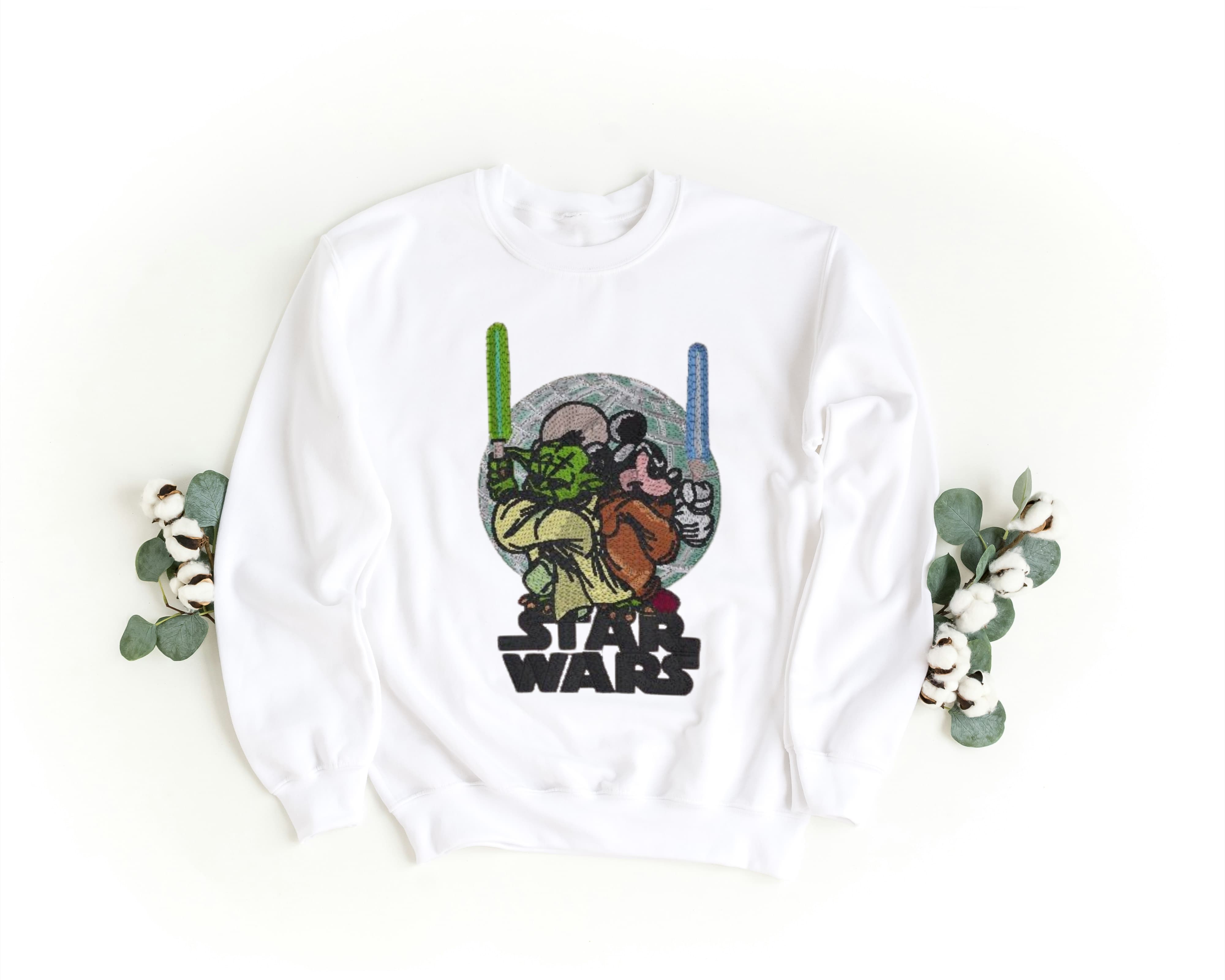 Felpa Ricamata Unisex a Girocollo – Morbida e Confortevole – Design Star Wars Topolino + Yoda-Biiply