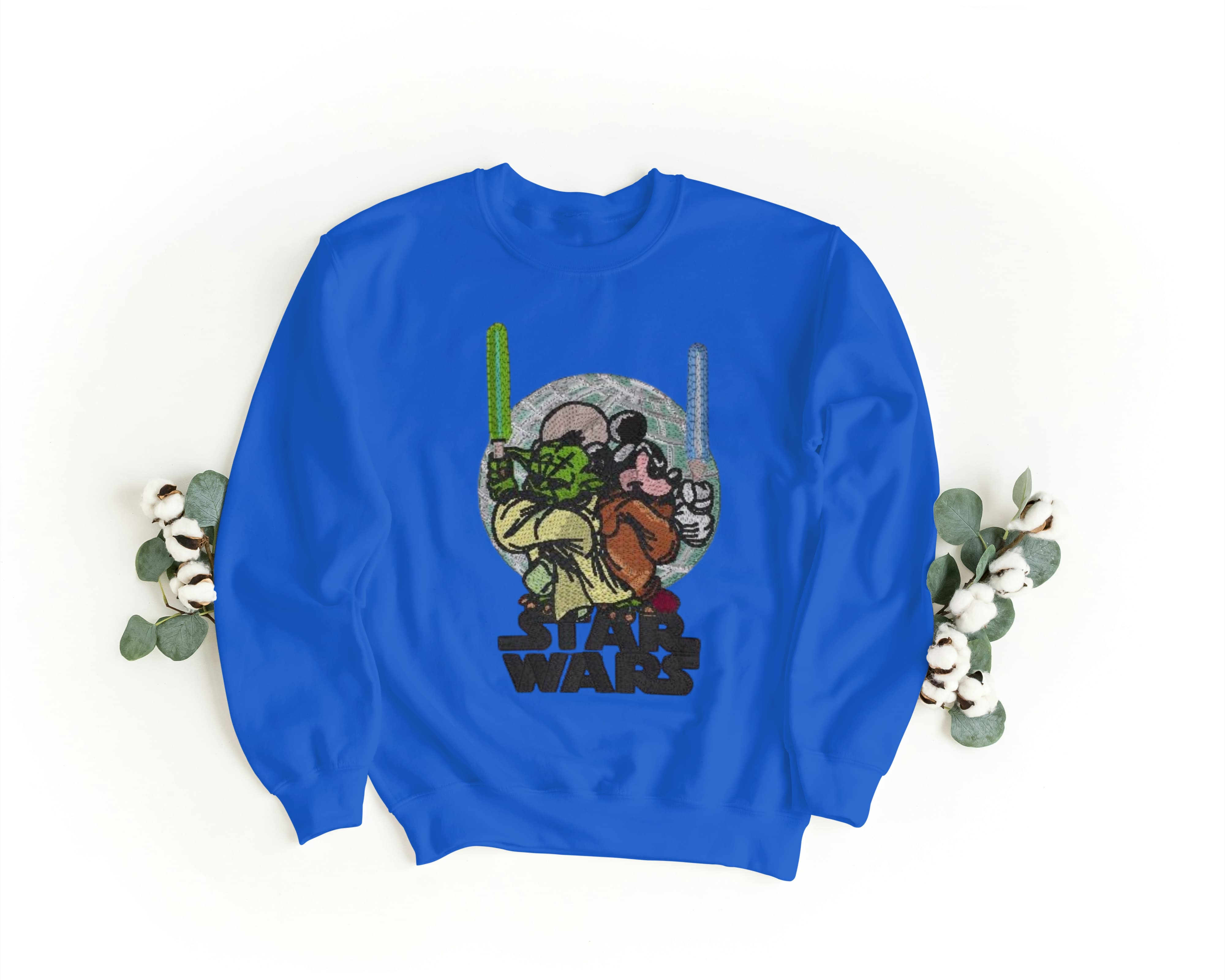 Felpa Ricamata Unisex a Girocollo – Morbida e Confortevole – Design Star Wars Topolino + Yoda-Biiply