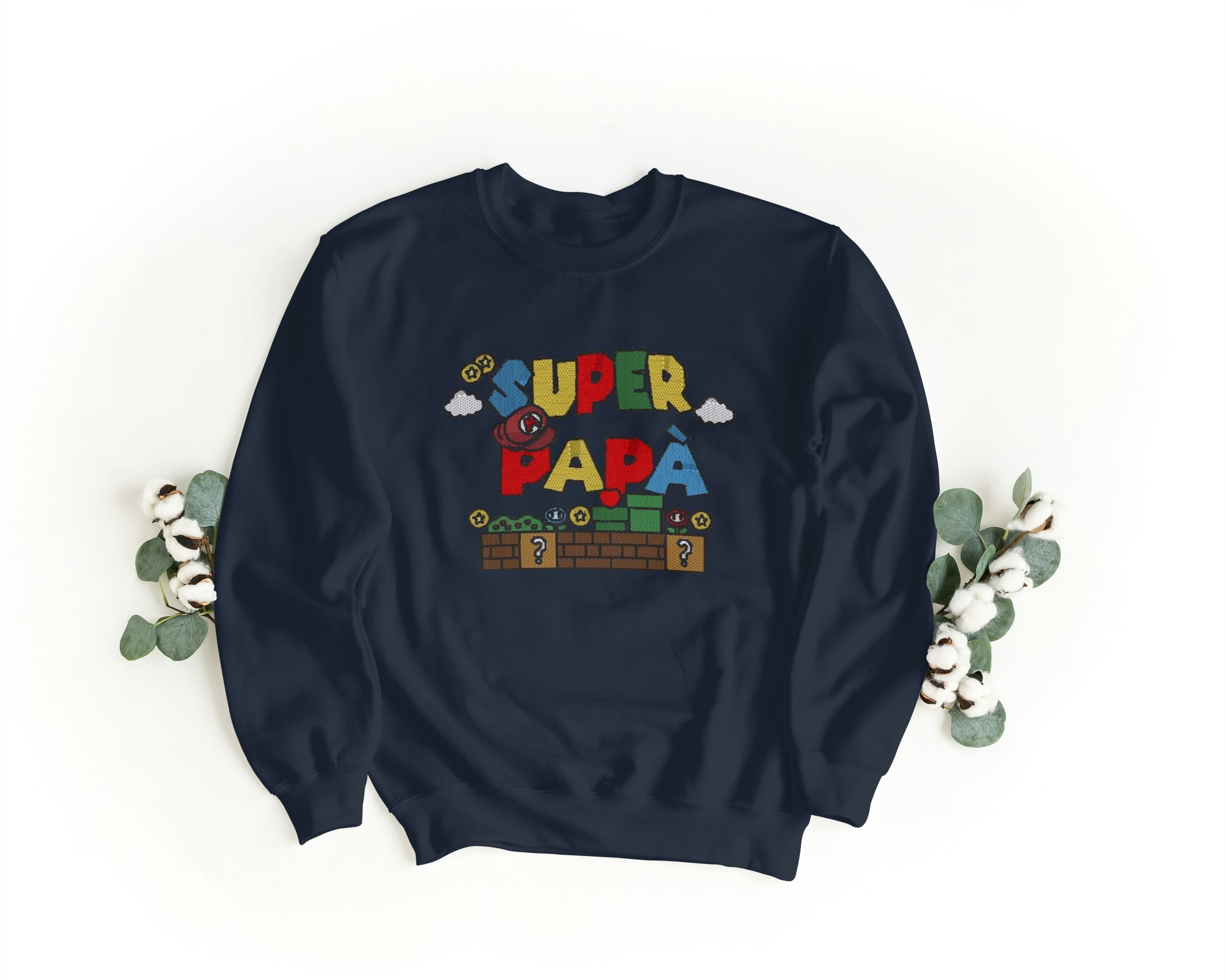 Felpa Ricamata Unisex a Girocollo – Morbida e Confortevole – Design Super Papà-Biiply