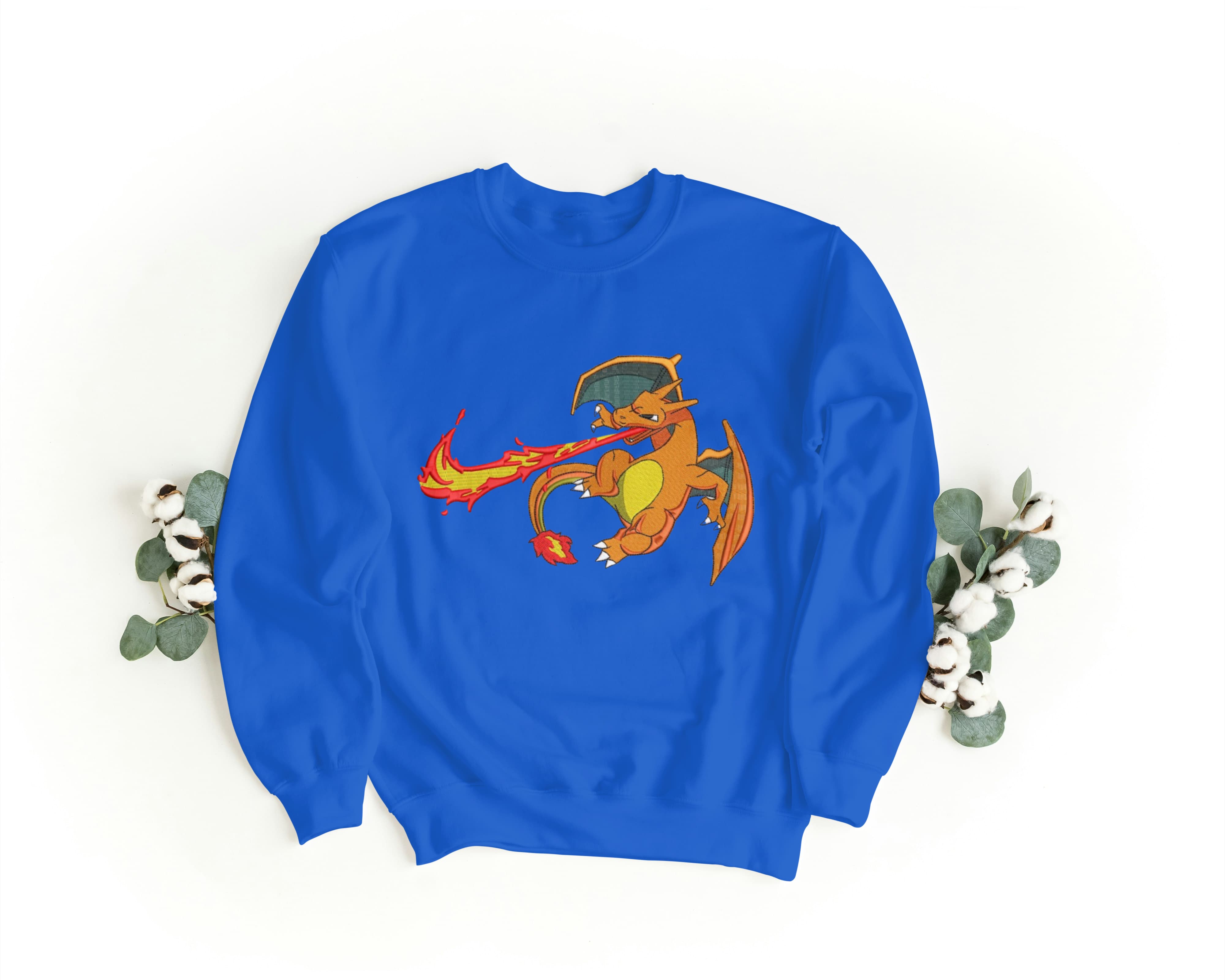Felpa Ricamata Unisex a Girocollo – Morbida e Confortevole – Design Swoosh + Charizard-Biiply