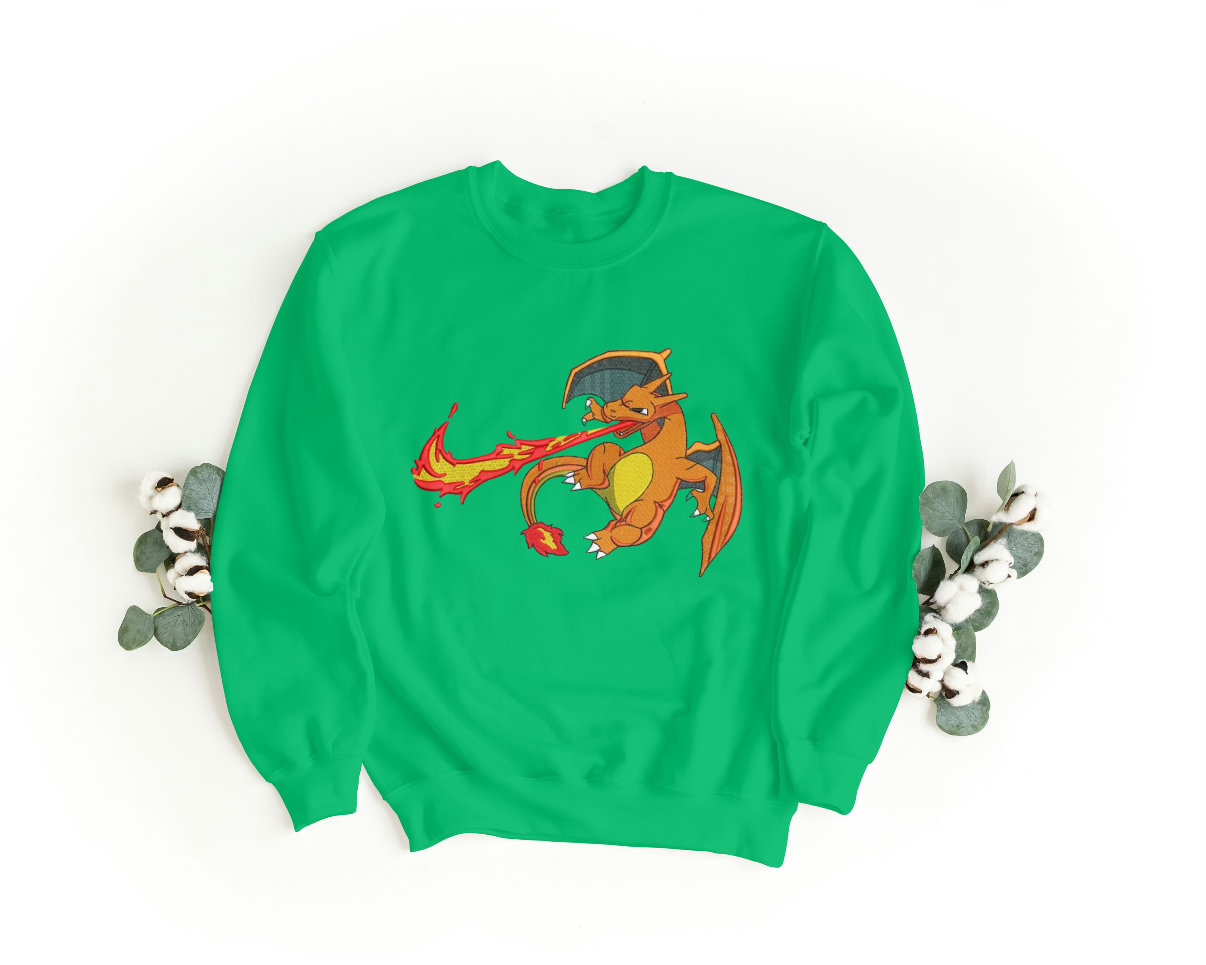 Felpa Ricamata Unisex a Girocollo – Morbida e Confortevole – Design Swoosh + Charizard-Biiply