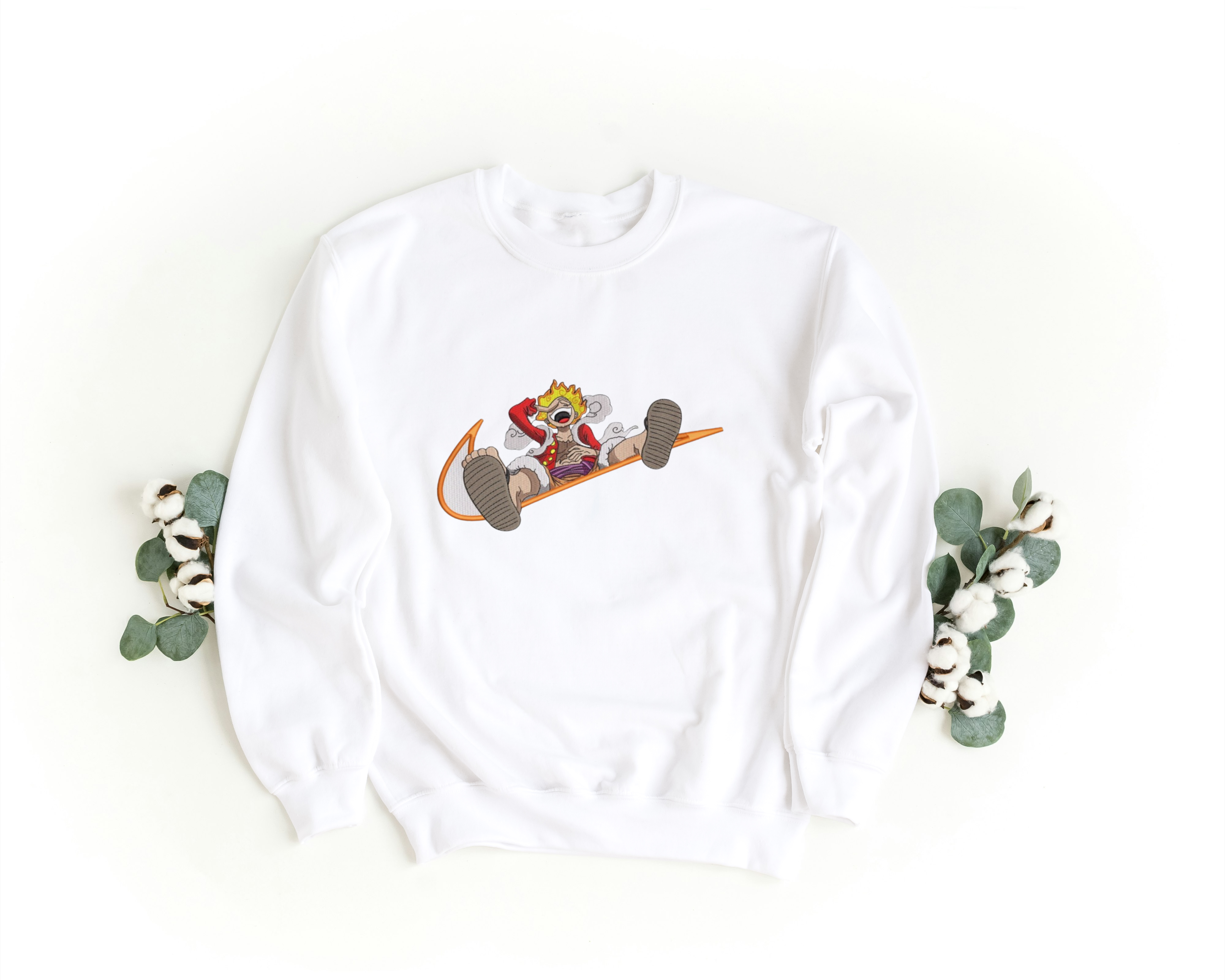 Felpa Ricamata Unisex a Girocollo – Morbida e Confortevole – Design Swoosh Con pirata-Biiply