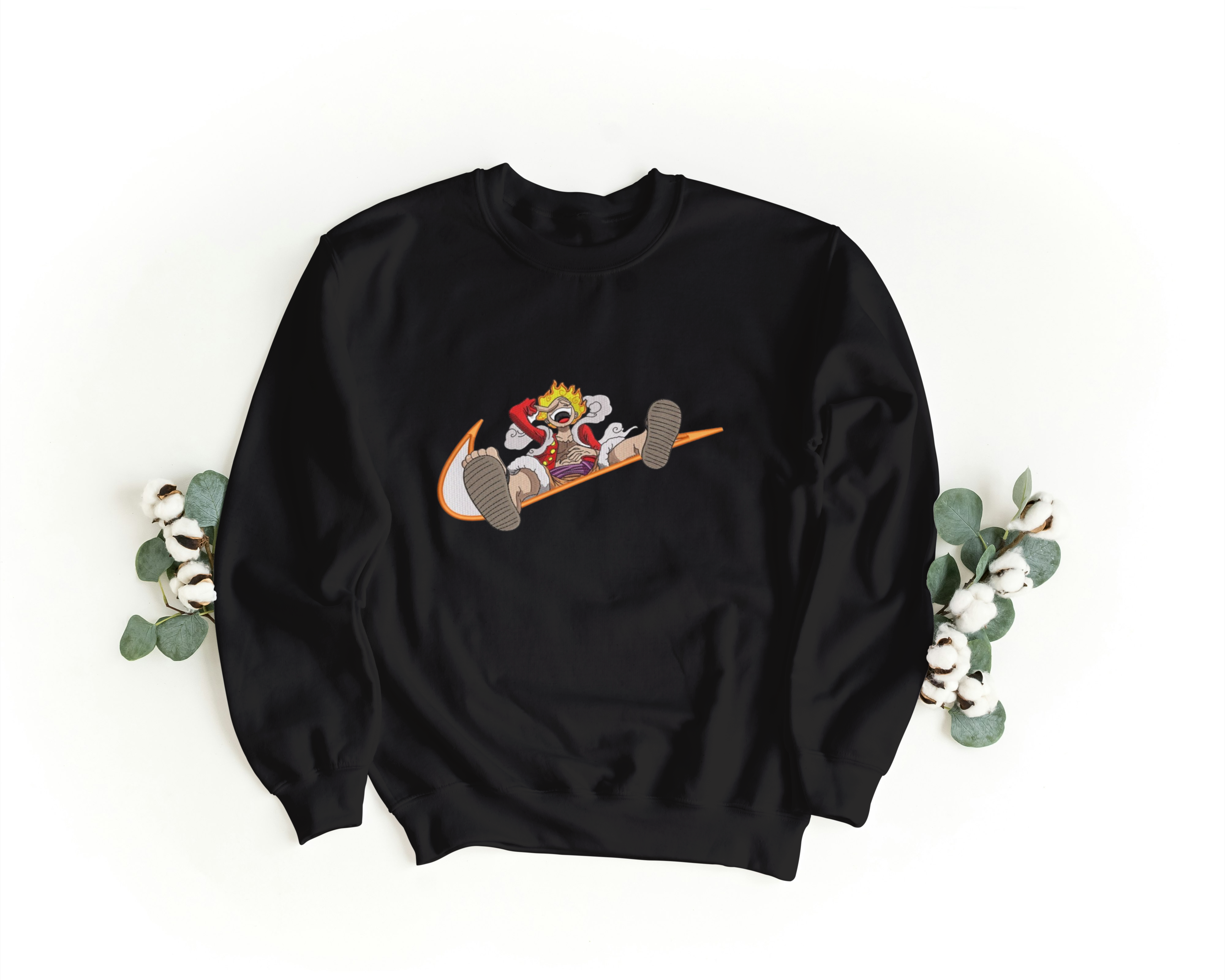 Felpa Ricamata Unisex a Girocollo – Morbida e Confortevole – Design Swoosh Con pirata-Biiply