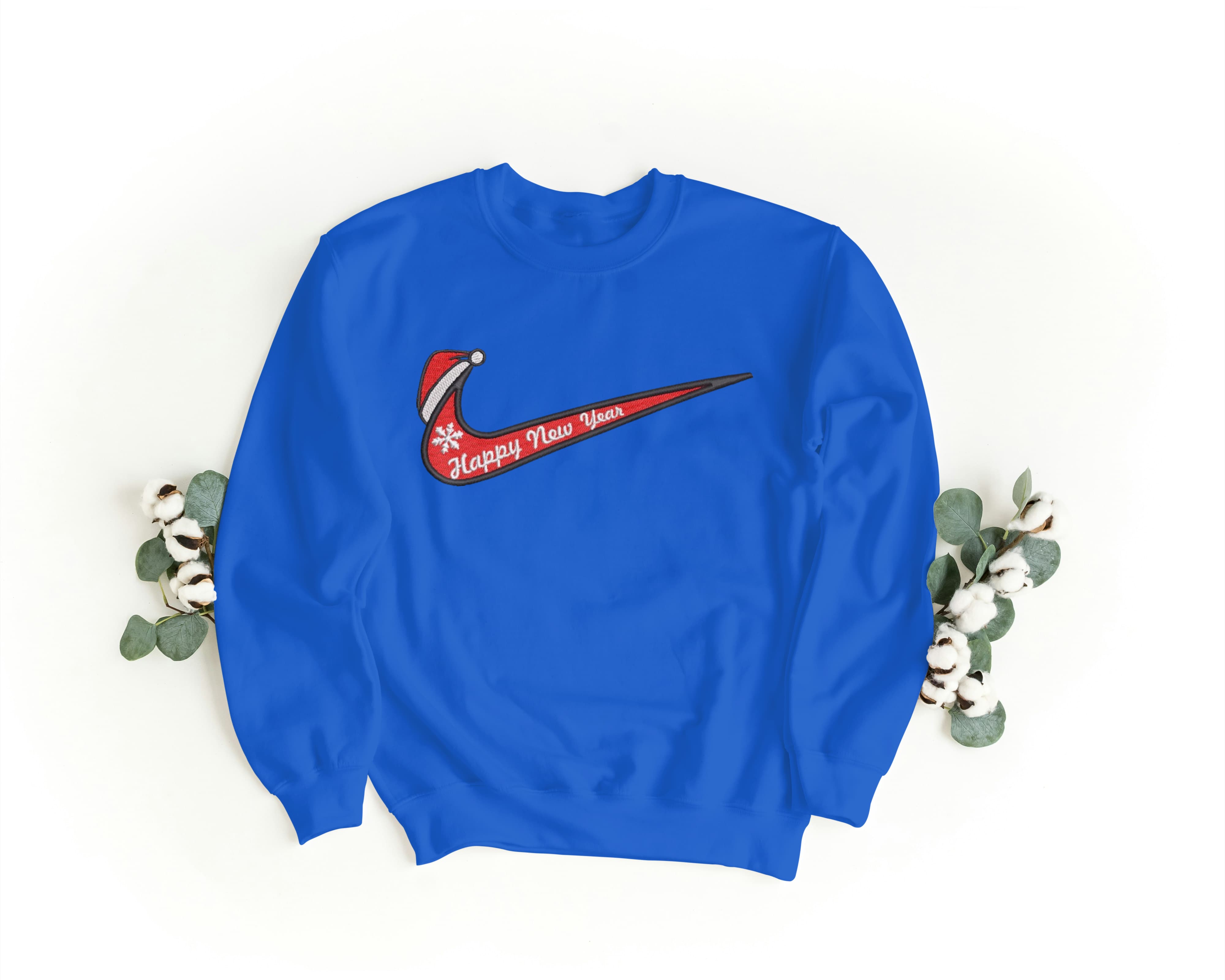 Felpa Ricamata Unisex a Girocollo – Morbida e Confortevole – Design Swoosh Happy New Year - 2 - Biiply - Inizia Il tuo progetto