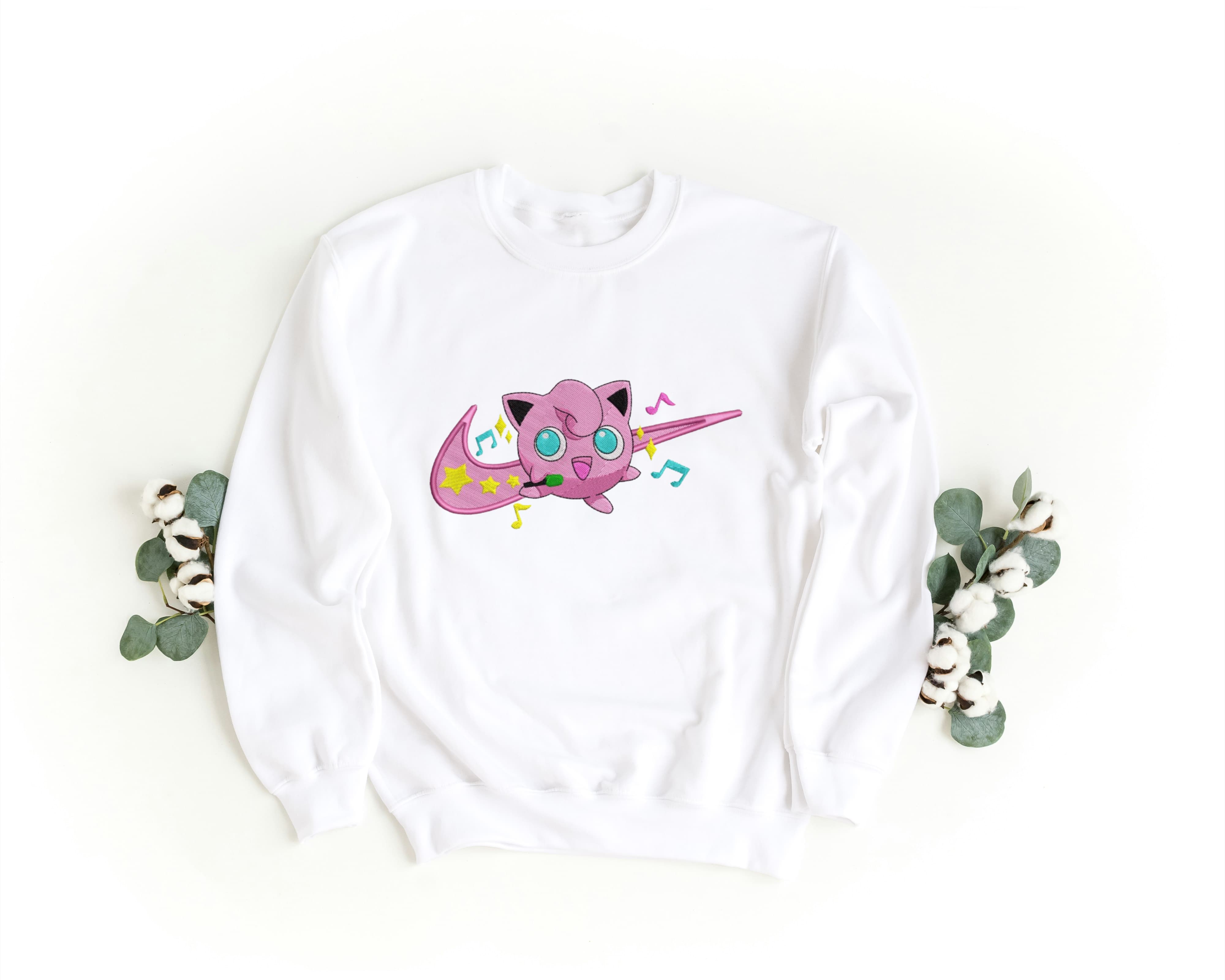 Felpa Ricamata Unisex a Girocollo – Morbida e Confortevole – Design Swoosh + Jigglypuff-Biiply