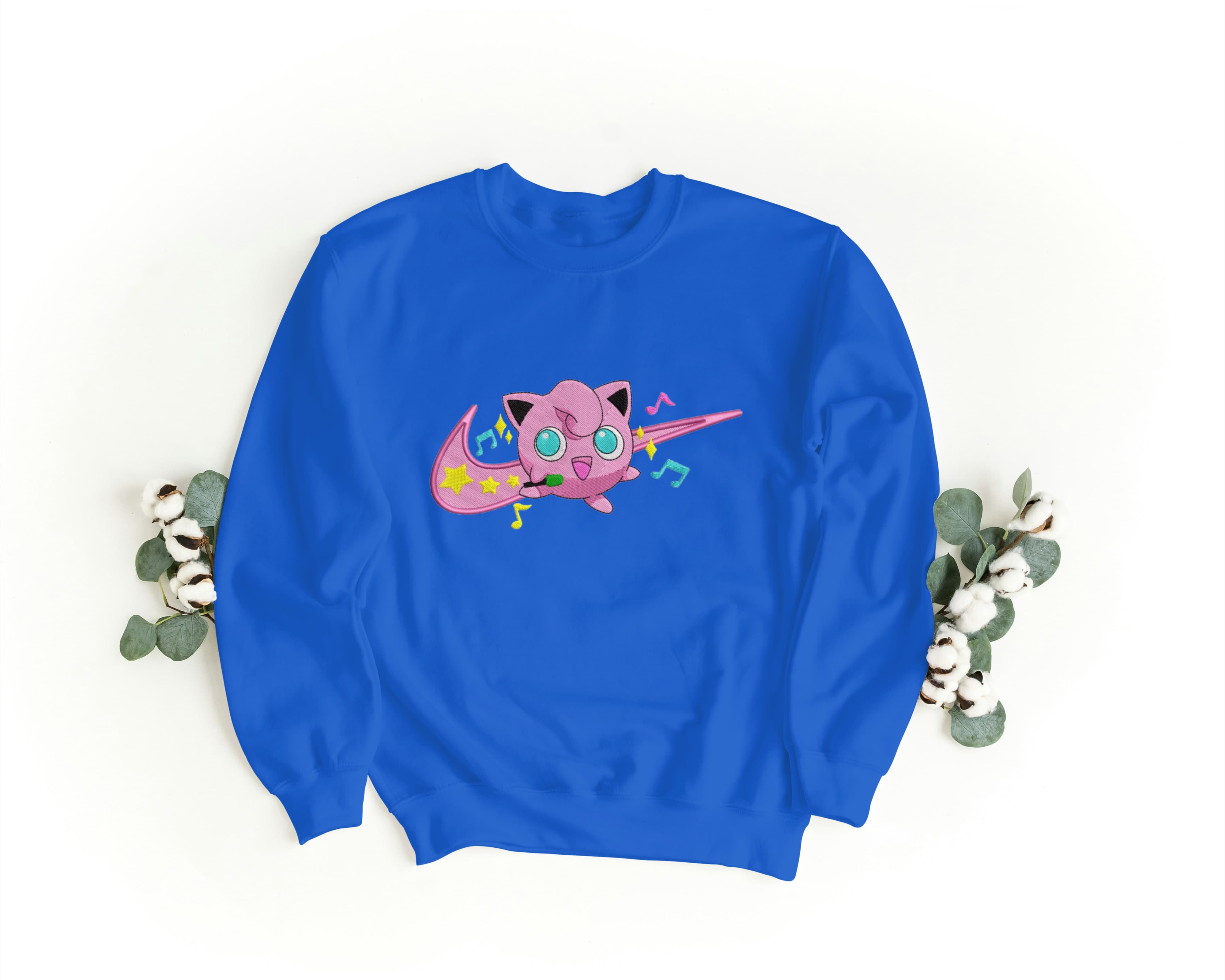 Felpa Ricamata Unisex a Girocollo – Morbida e Confortevole – Design Swoosh + Jigglypuff-Biiply