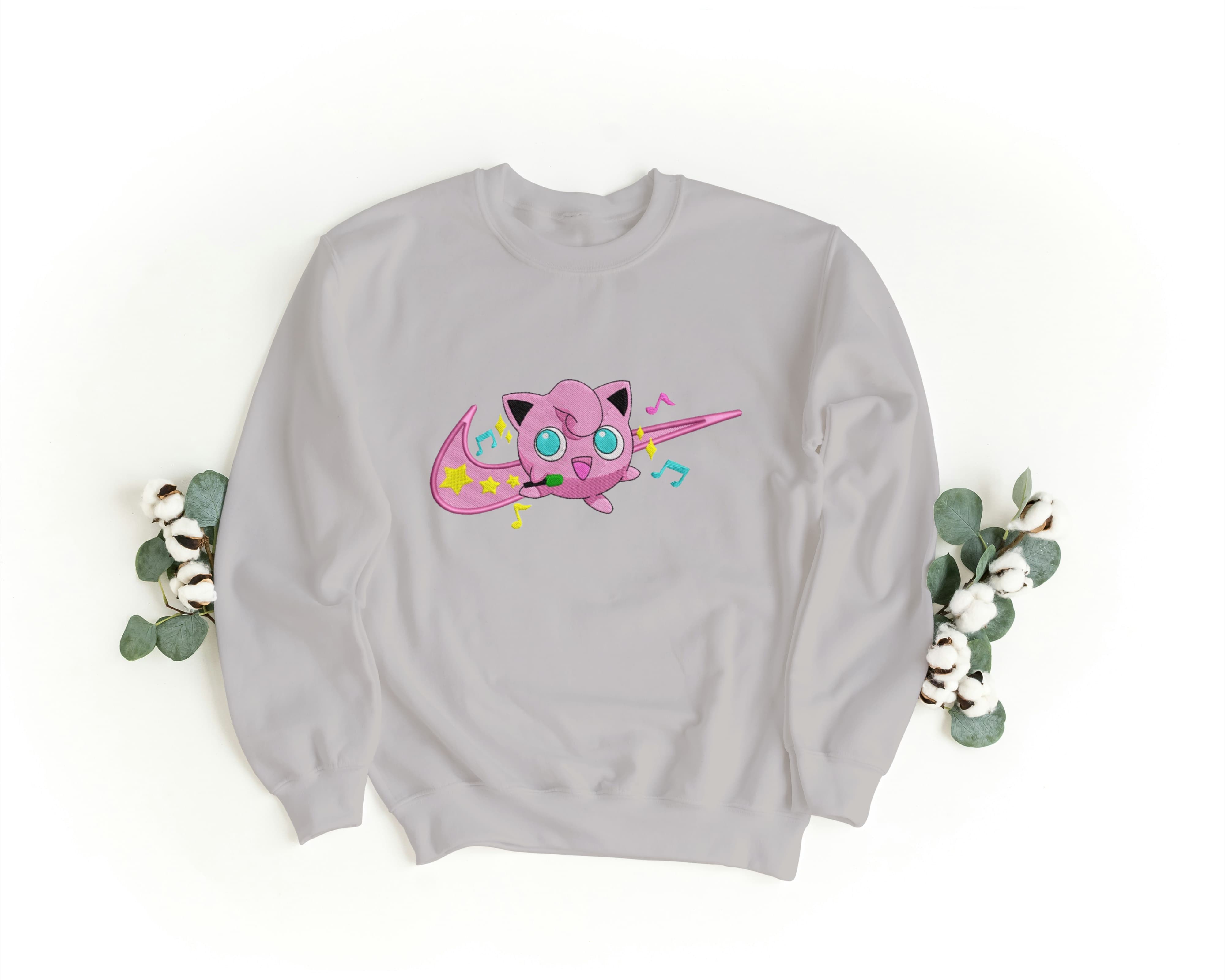 Felpa Ricamata Unisex a Girocollo – Morbida e Confortevole – Design Swoosh + Jigglypuff-Biiply