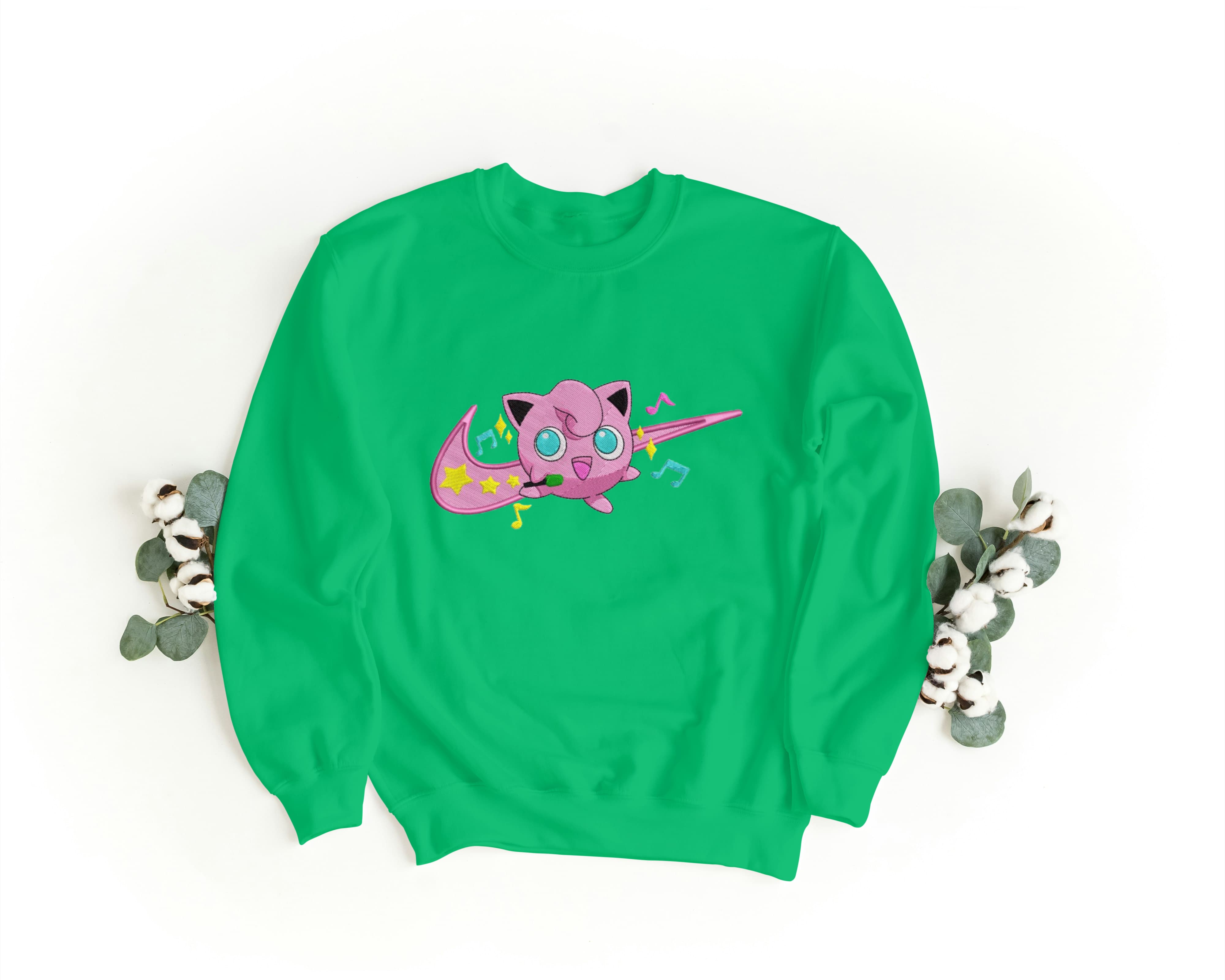 Felpa Ricamata Unisex a Girocollo – Morbida e Confortevole – Design Swoosh + Jigglypuff-Biiply