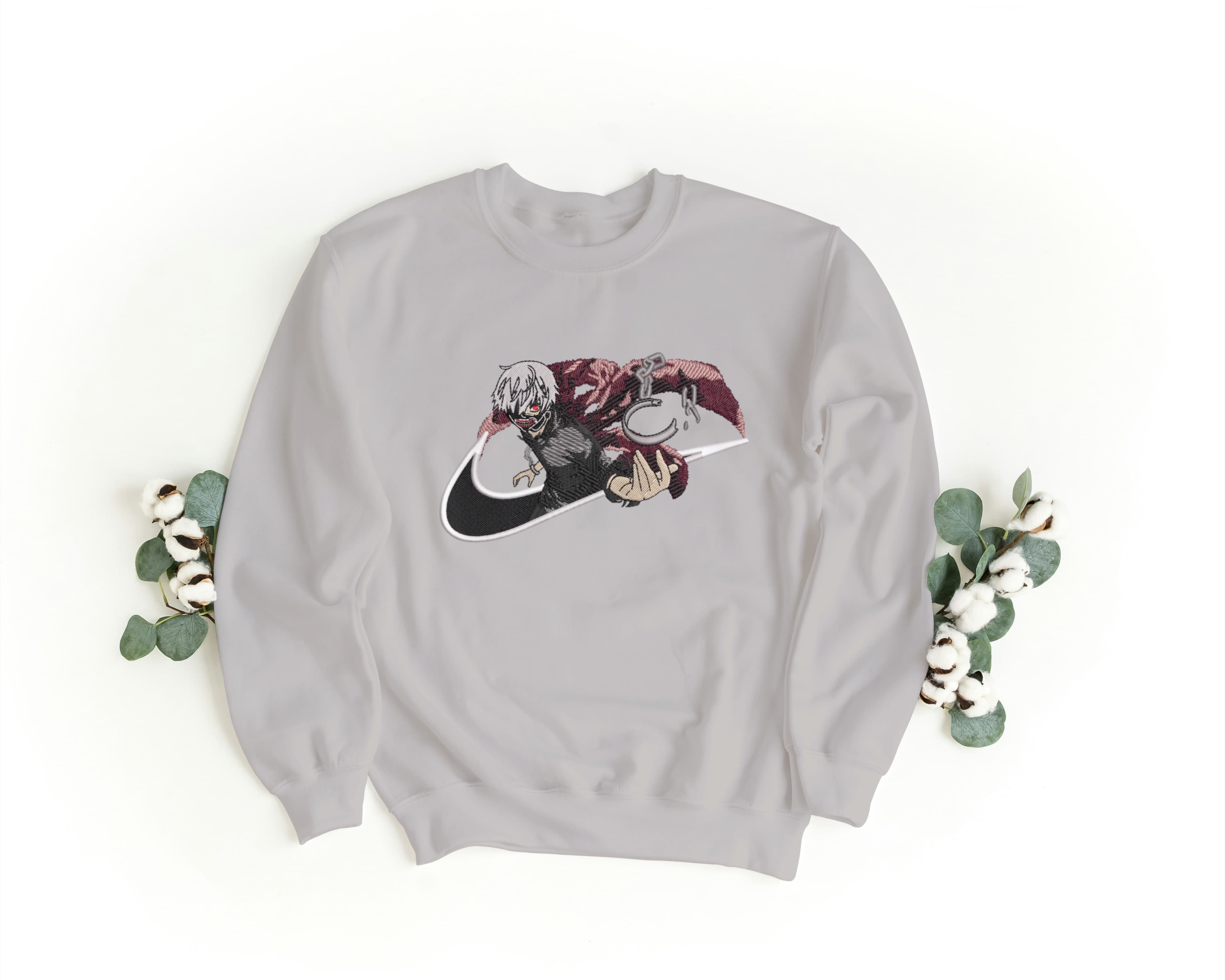 Felpa Ricamata Unisex a Girocollo – Morbida e Confortevole – Design Swoosh Ken Kaneki-Biiply