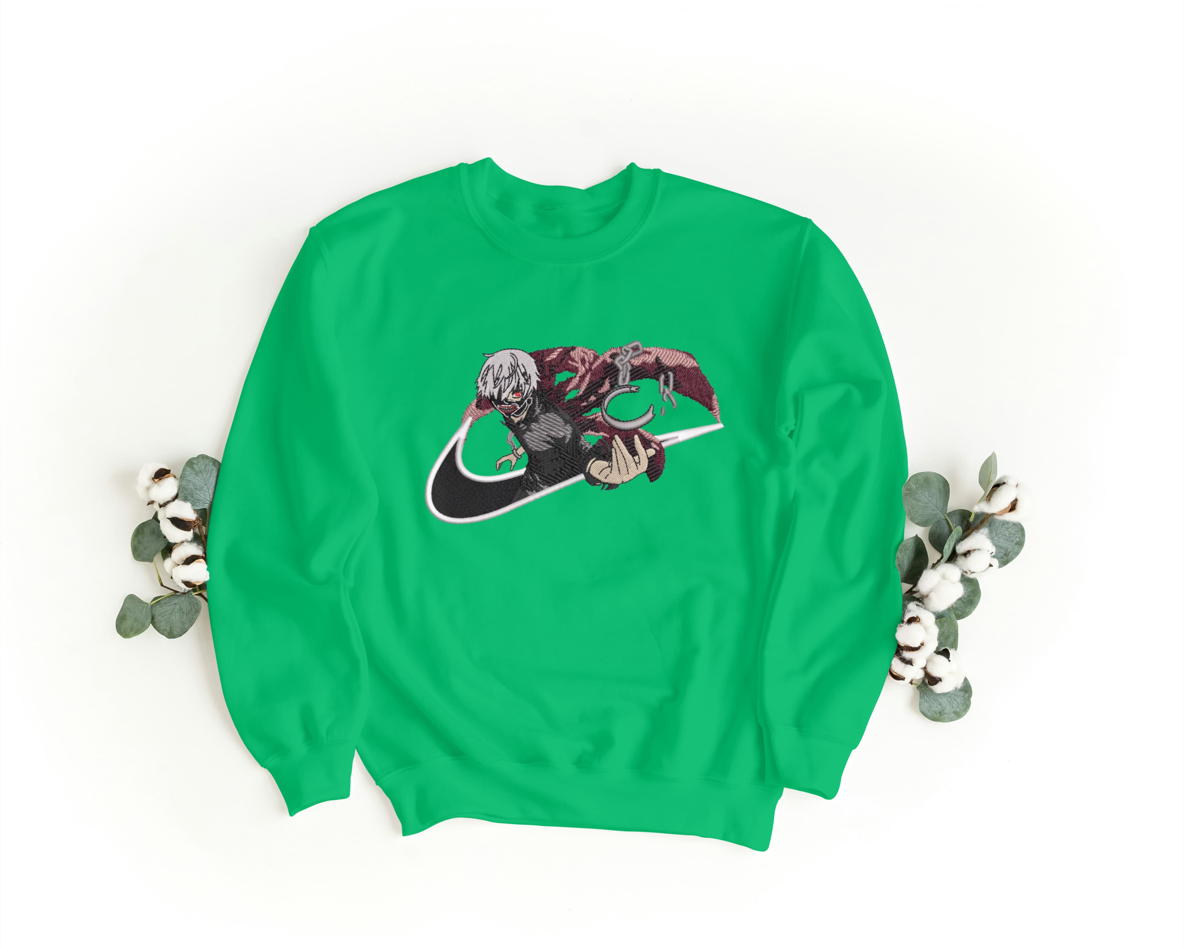 Felpa Ricamata Unisex a Girocollo – Morbida e Confortevole – Design Swoosh Ken Kaneki-Biiply