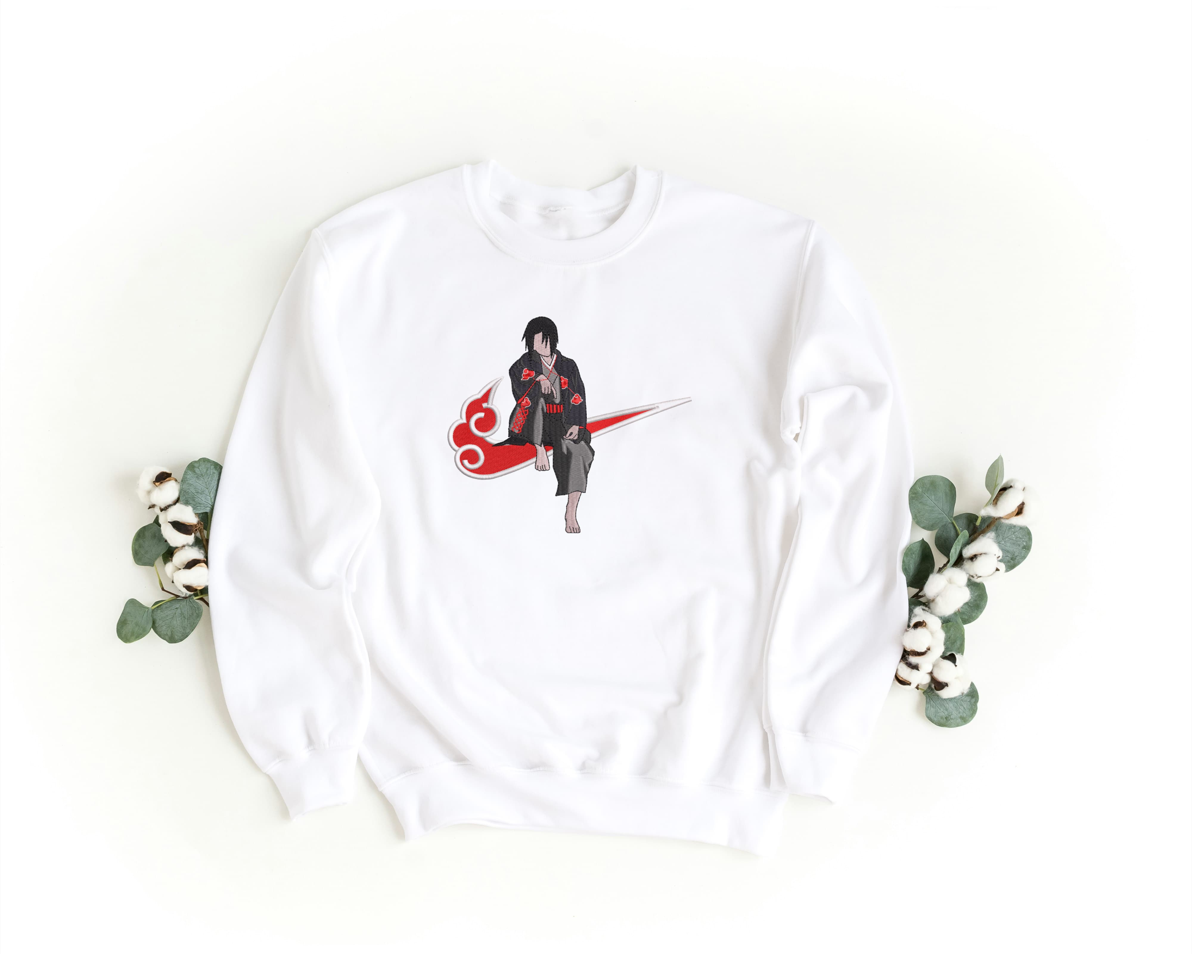 Felpa Ricamata Unisex a Girocollo – Morbida e Confortevole – Design Swoosh Sasuke-Biiply