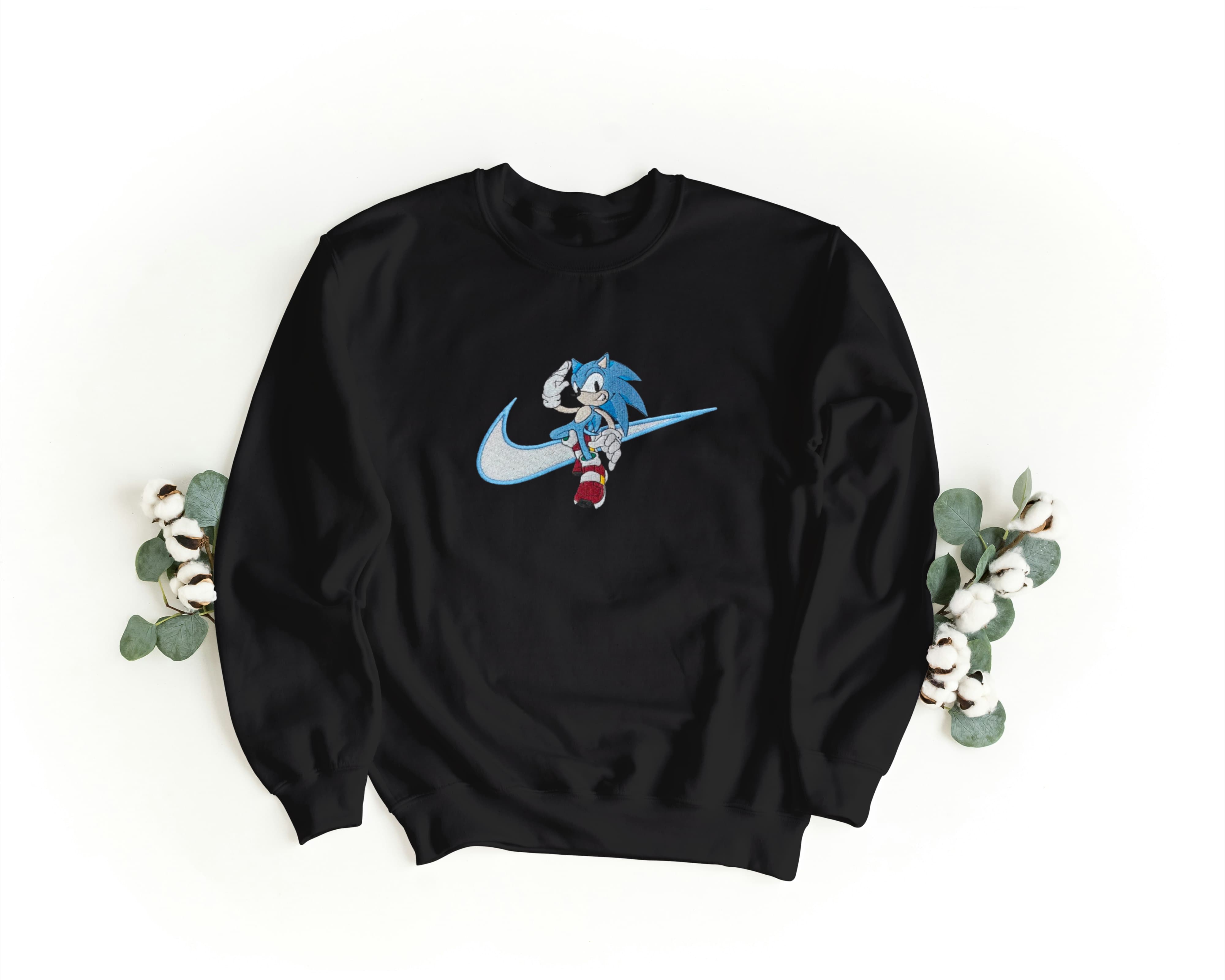 Felpa Ricamata Unisex a Girocollo – Morbida e Confortevole – Design Swoosh Sonic-Biiply