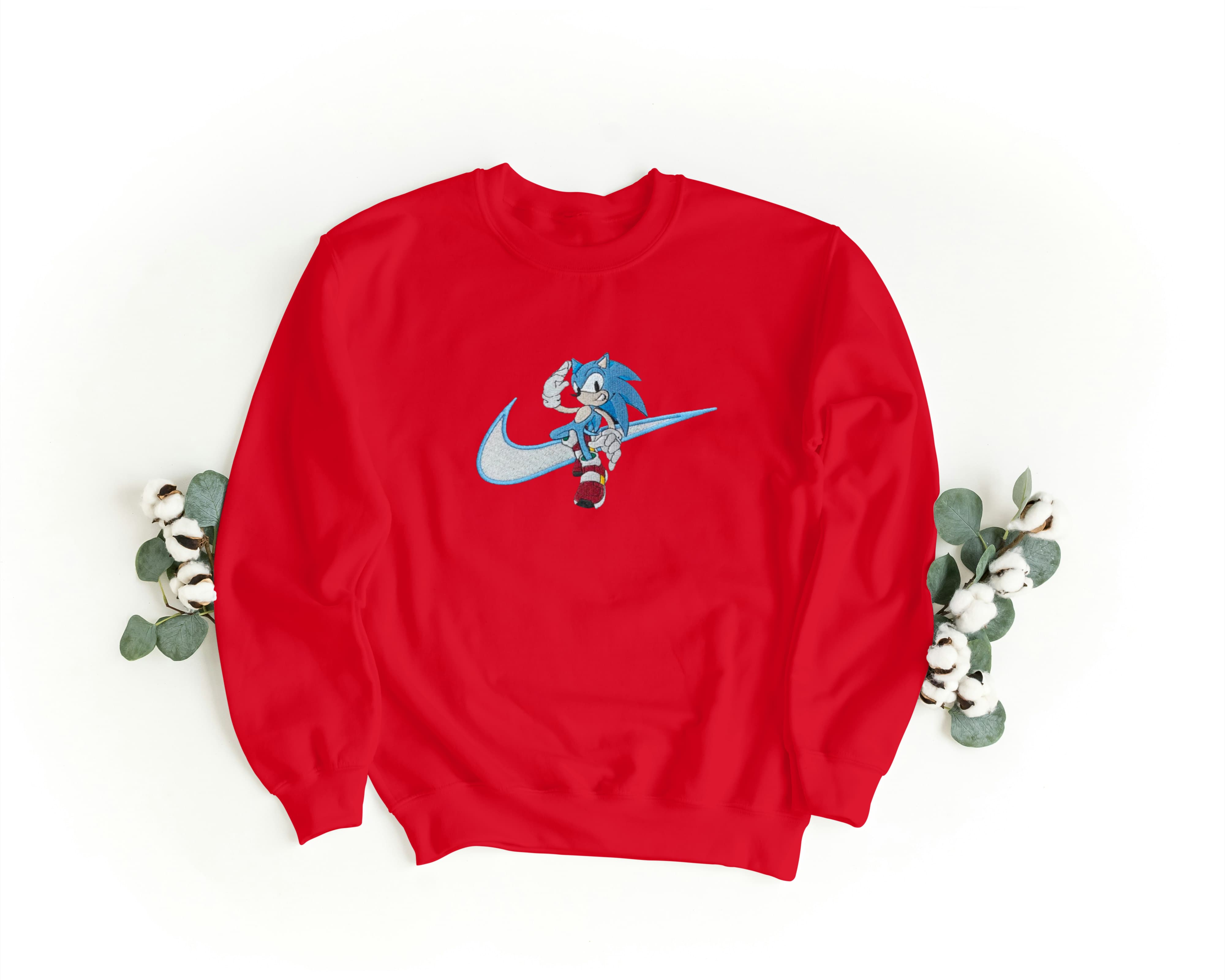 Felpa Ricamata Unisex a Girocollo – Morbida e Confortevole – Design Swoosh Sonic-Biiply