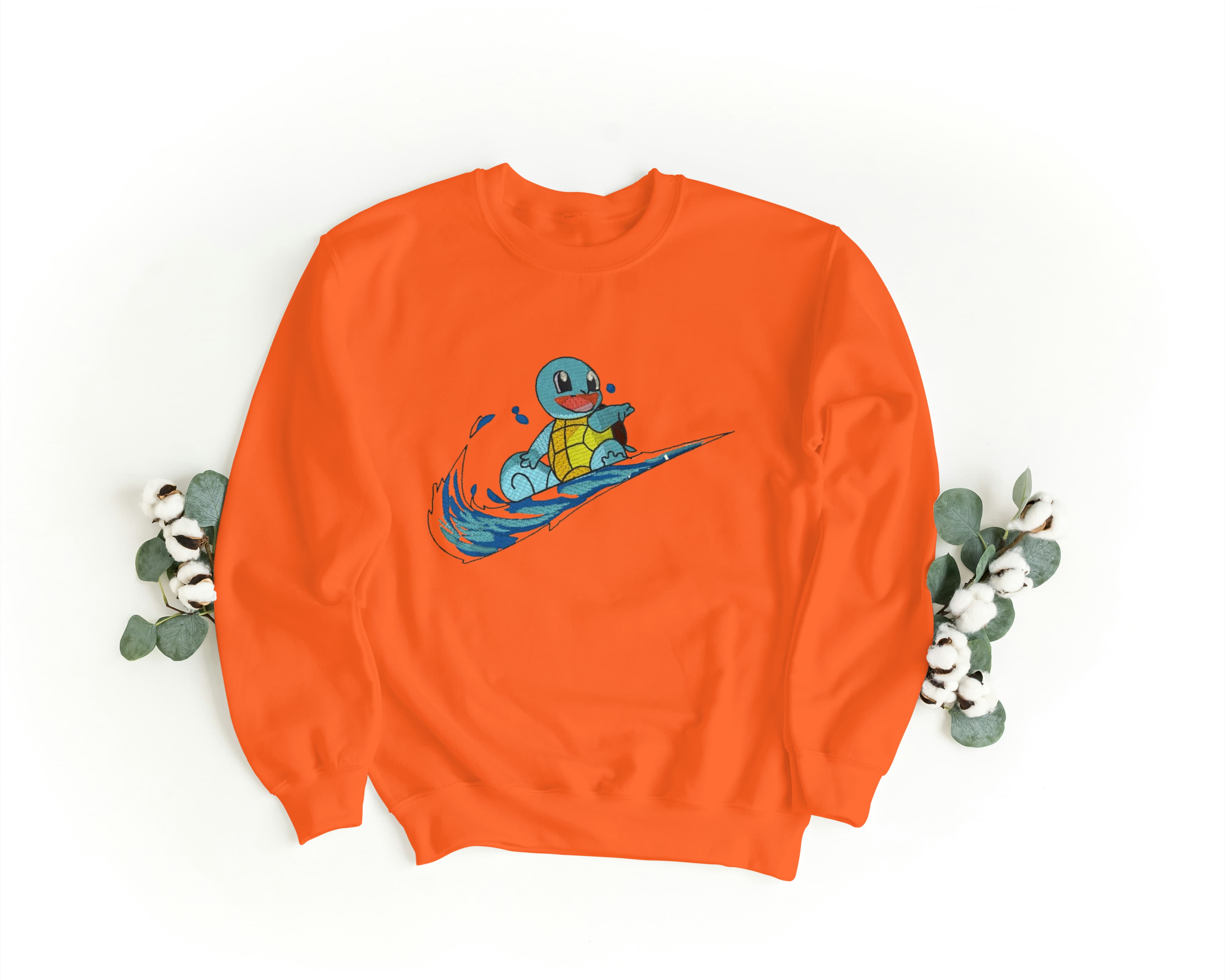 Felpa Ricamata Unisex a Girocollo – Morbida e Confortevole – Design Swoosh Squirtle-Biiply