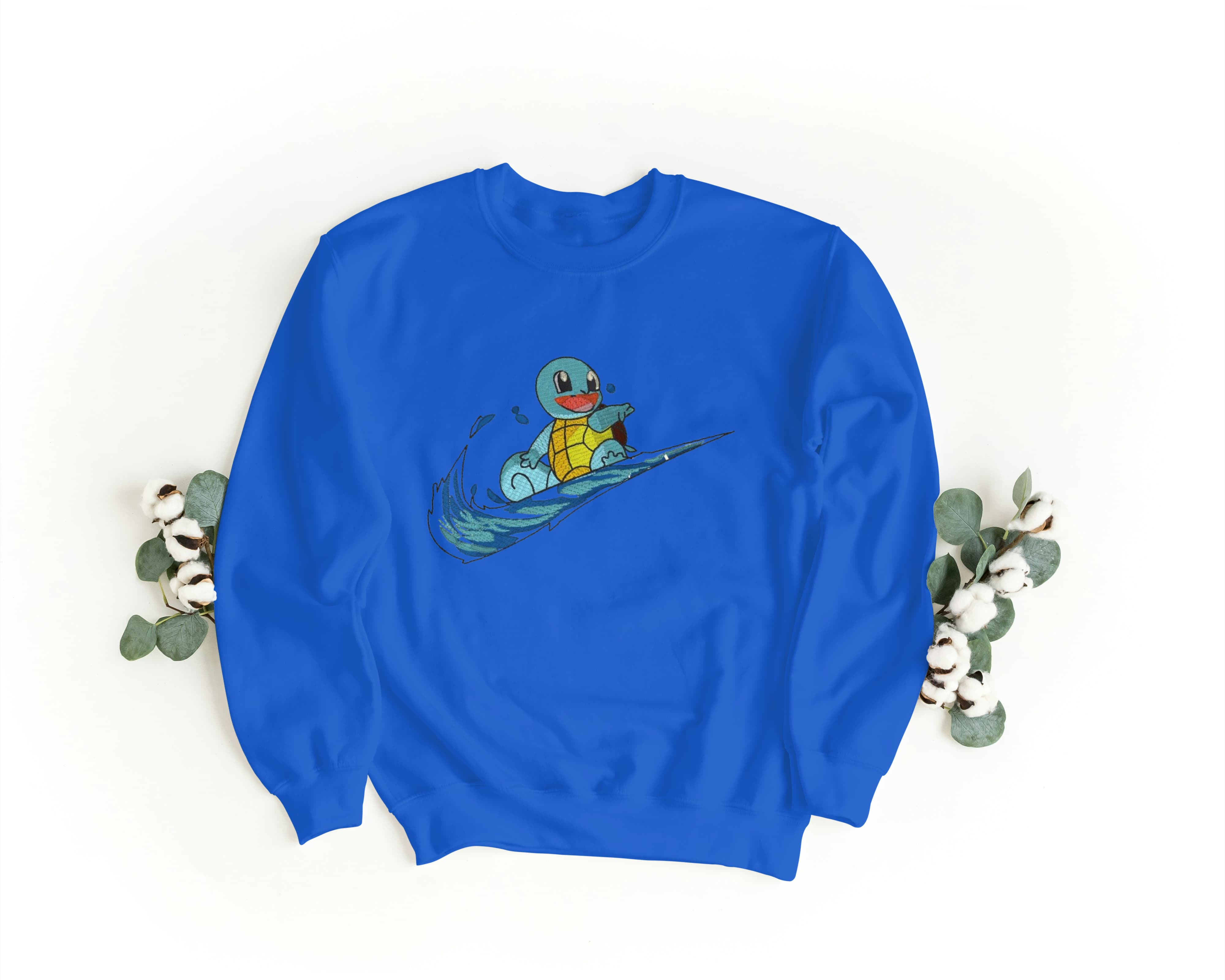 Felpa Ricamata Unisex a Girocollo – Morbida e Confortevole – Design Swoosh Squirtle-Biiply