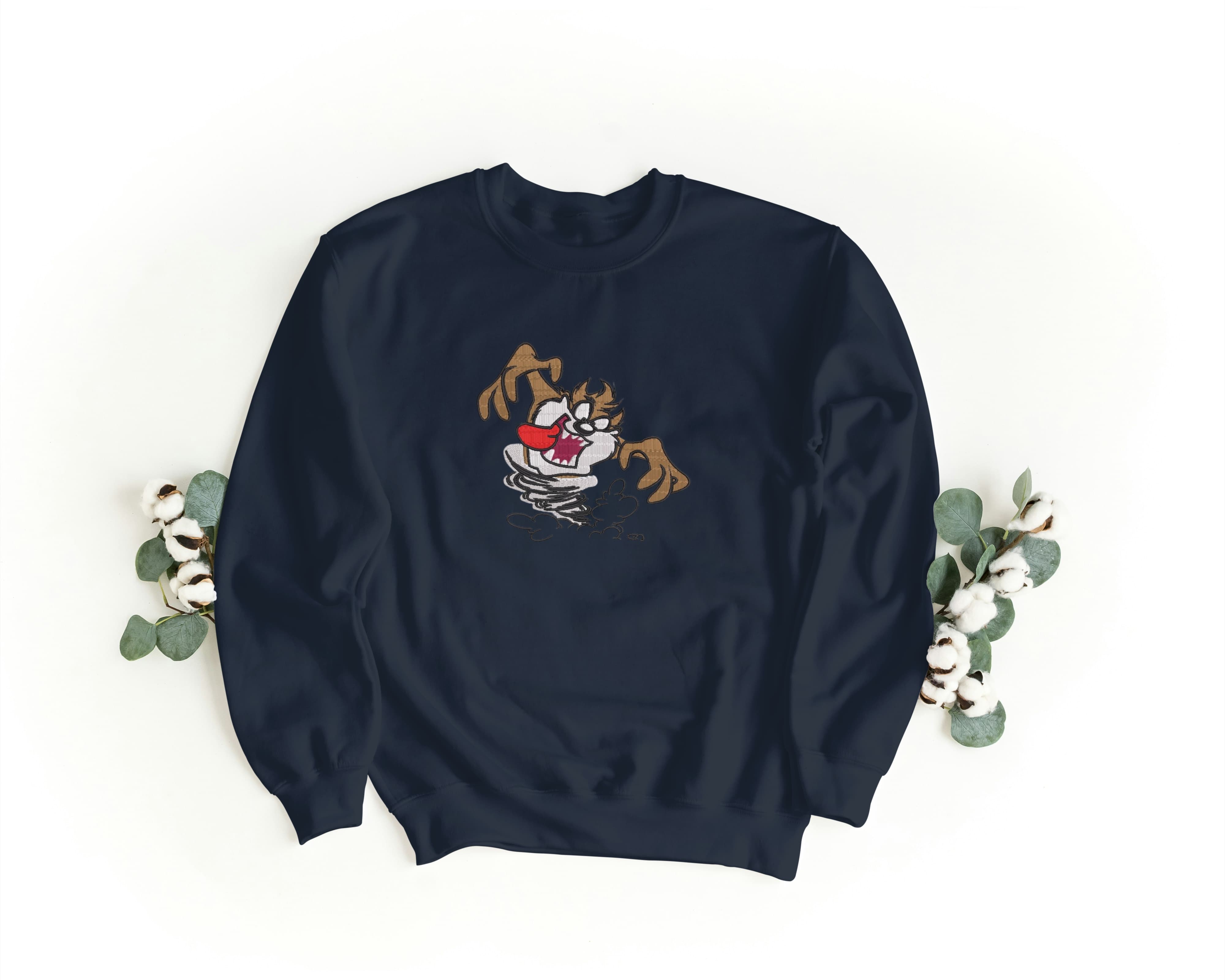 Felpa Ricamata Unisex a Girocollo – Morbida e Confortevole – Design Taz-Biiply