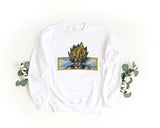 Sudadera bordada unisex con cuello redondo – Suave y cómoda – Diseño Vegeta Super Saiyan