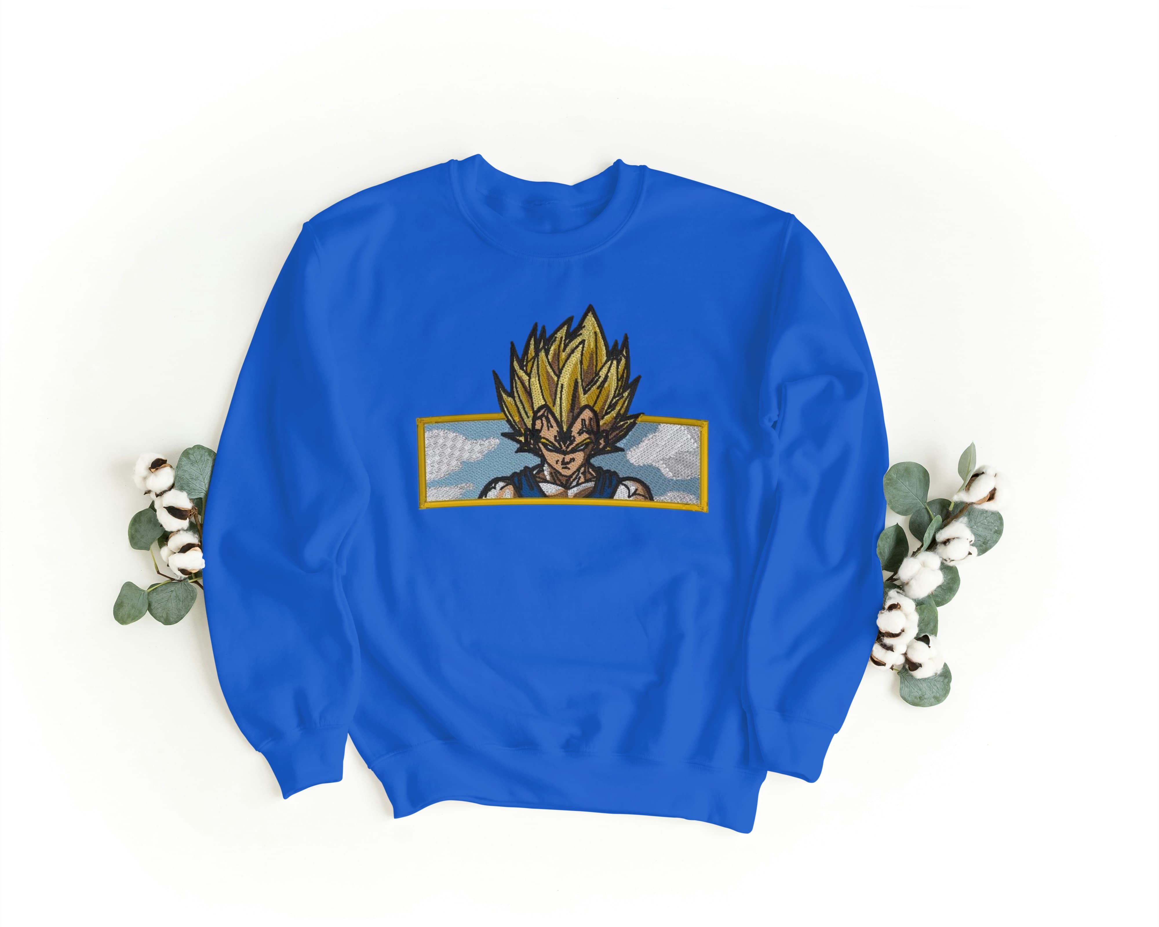 Felpa Ricamata Unisex a Girocollo – Morbida e Confortevole – Design Vegeta Super Sayan-Biiply