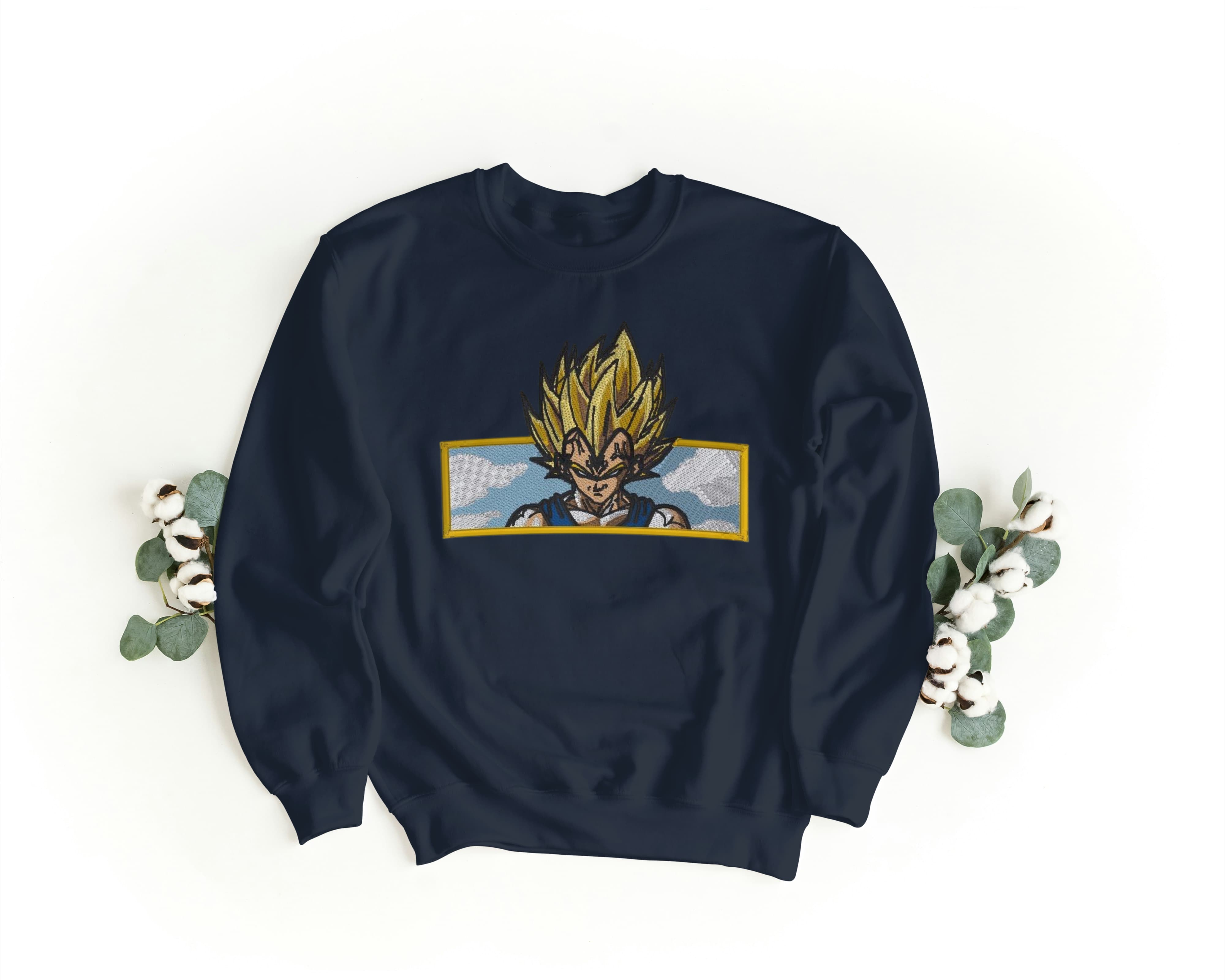 Felpa Ricamata Unisex a Girocollo – Morbida e Confortevole – Design Vegeta Super Sayan-Biiply