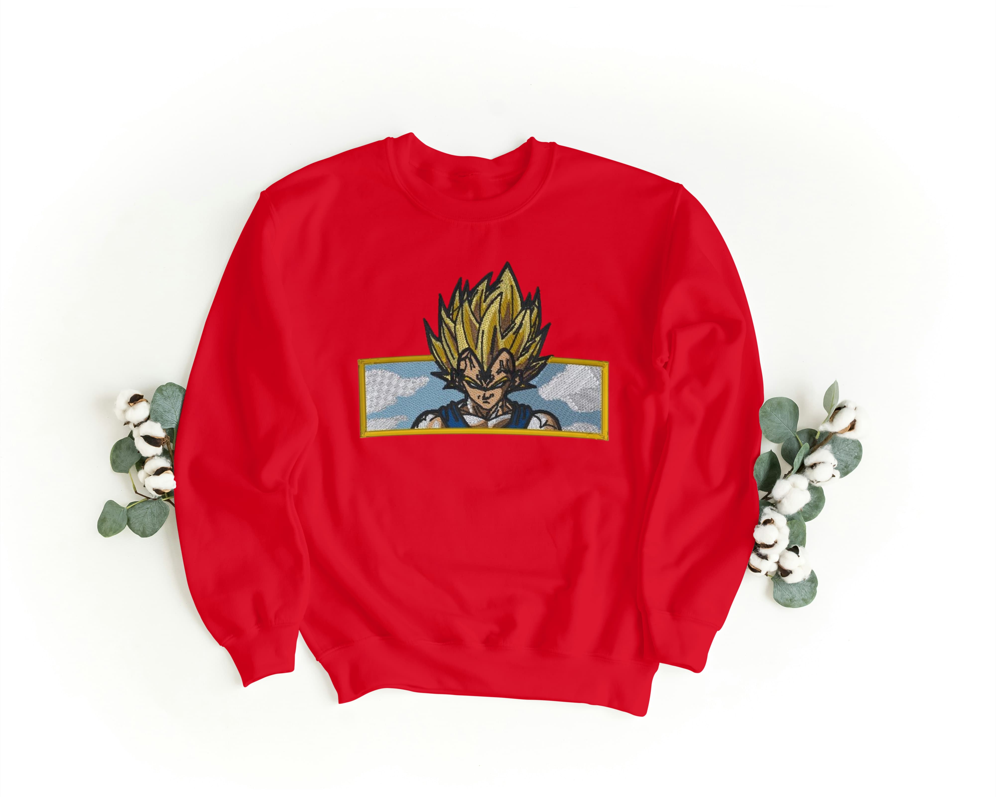 Felpa Ricamata Unisex a Girocollo – Morbida e Confortevole – Design Vegeta Super Sayan-Biiply