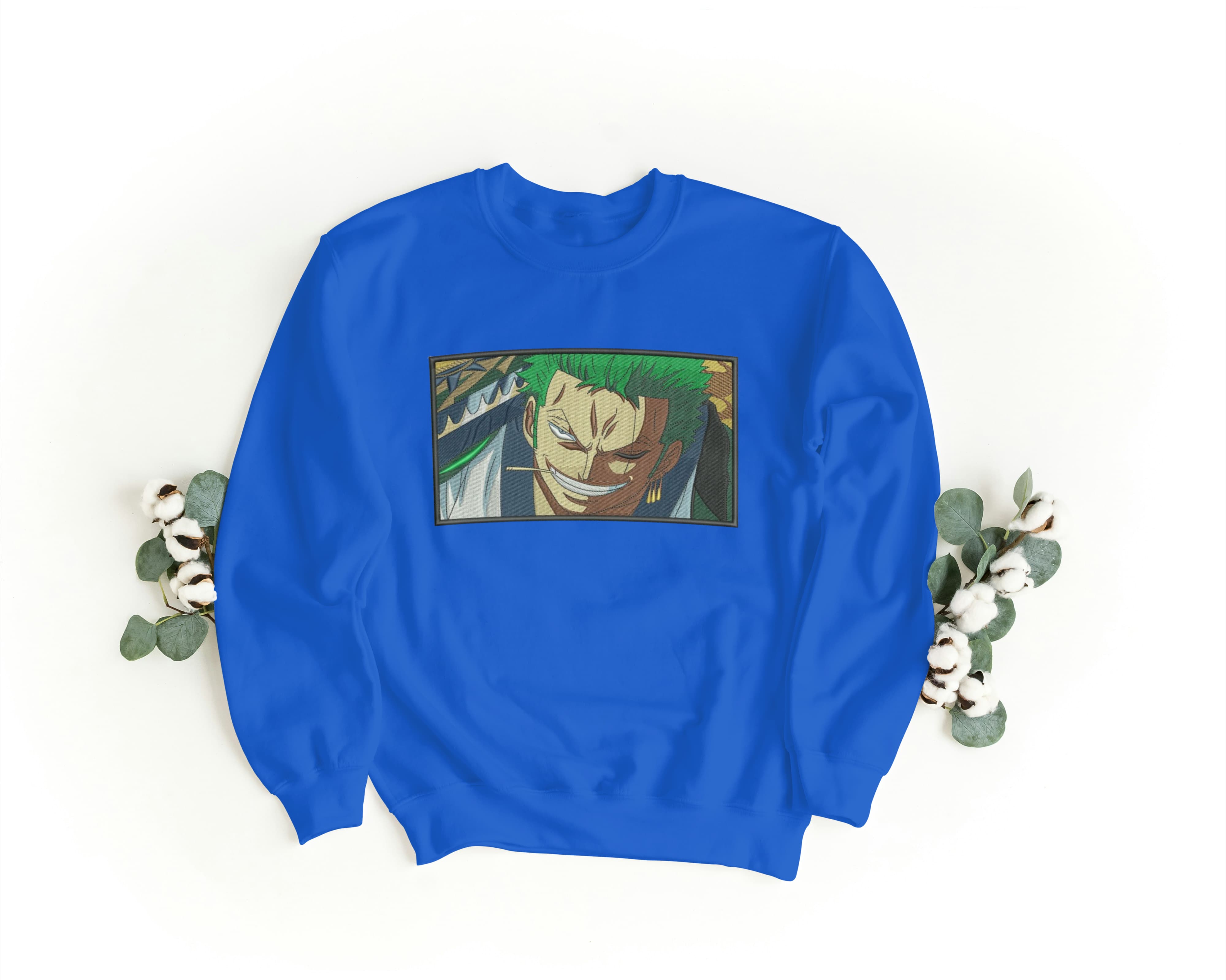 Felpa Ricamata Unisex a Girocollo – Morbida e Confortevole – Design Zoro Eyes & Smile-Biiply