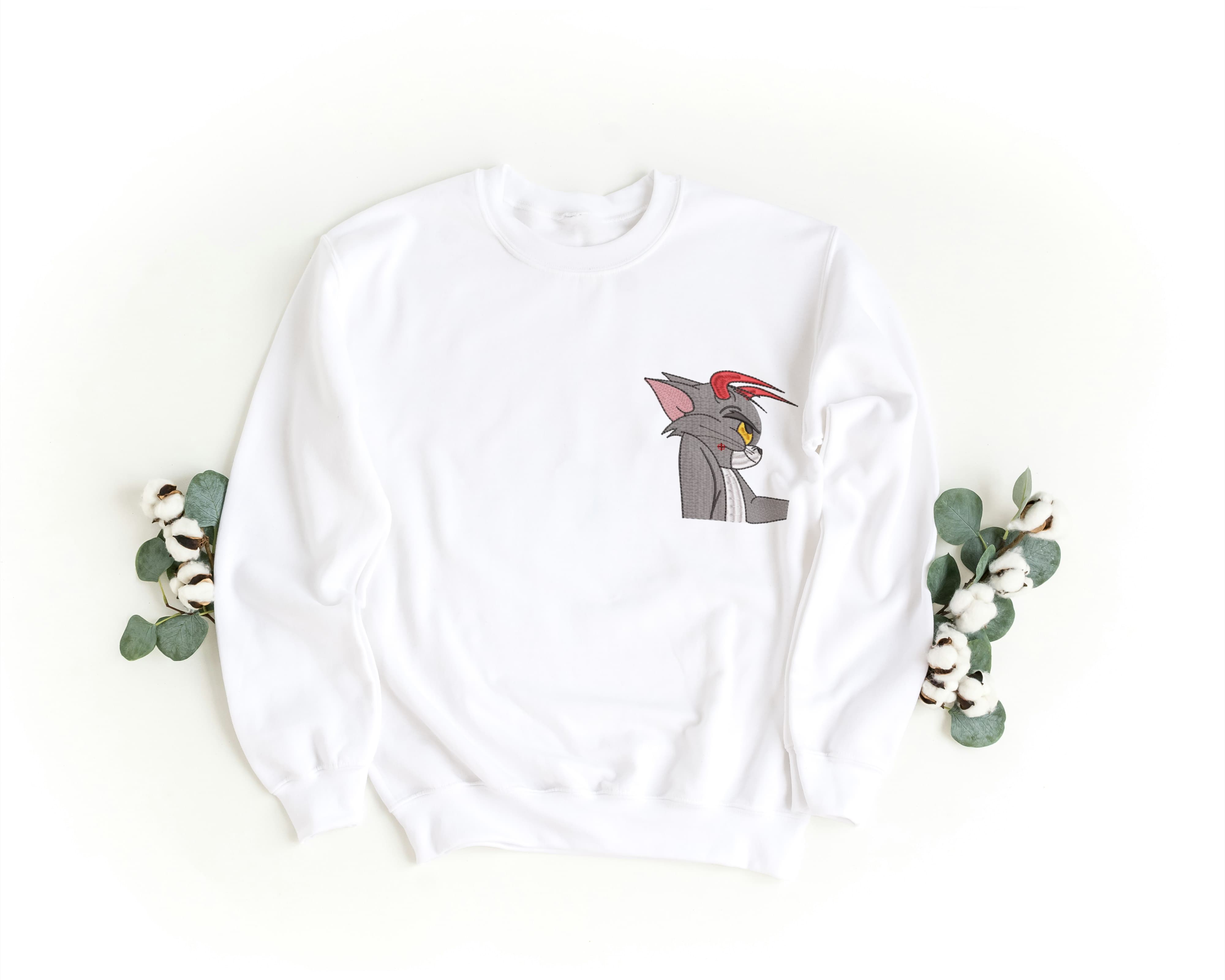 Felpa Ricamata Unisex a Girocollo Per Lui e Per Lei – Morbida e Confortevole – Design Tom & Gerry-Biiply