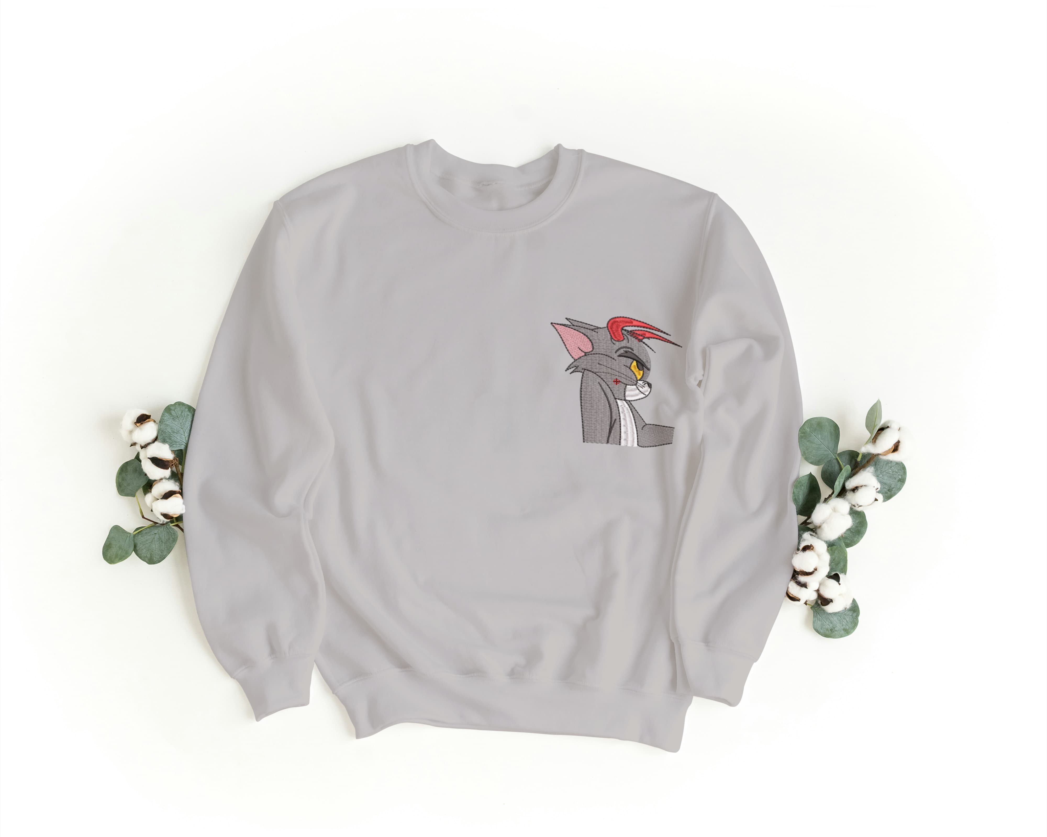 Felpa Ricamata Unisex a Girocollo Per Lui e Per Lei – Morbida e Confortevole – Design Tom & Gerry-Biiply