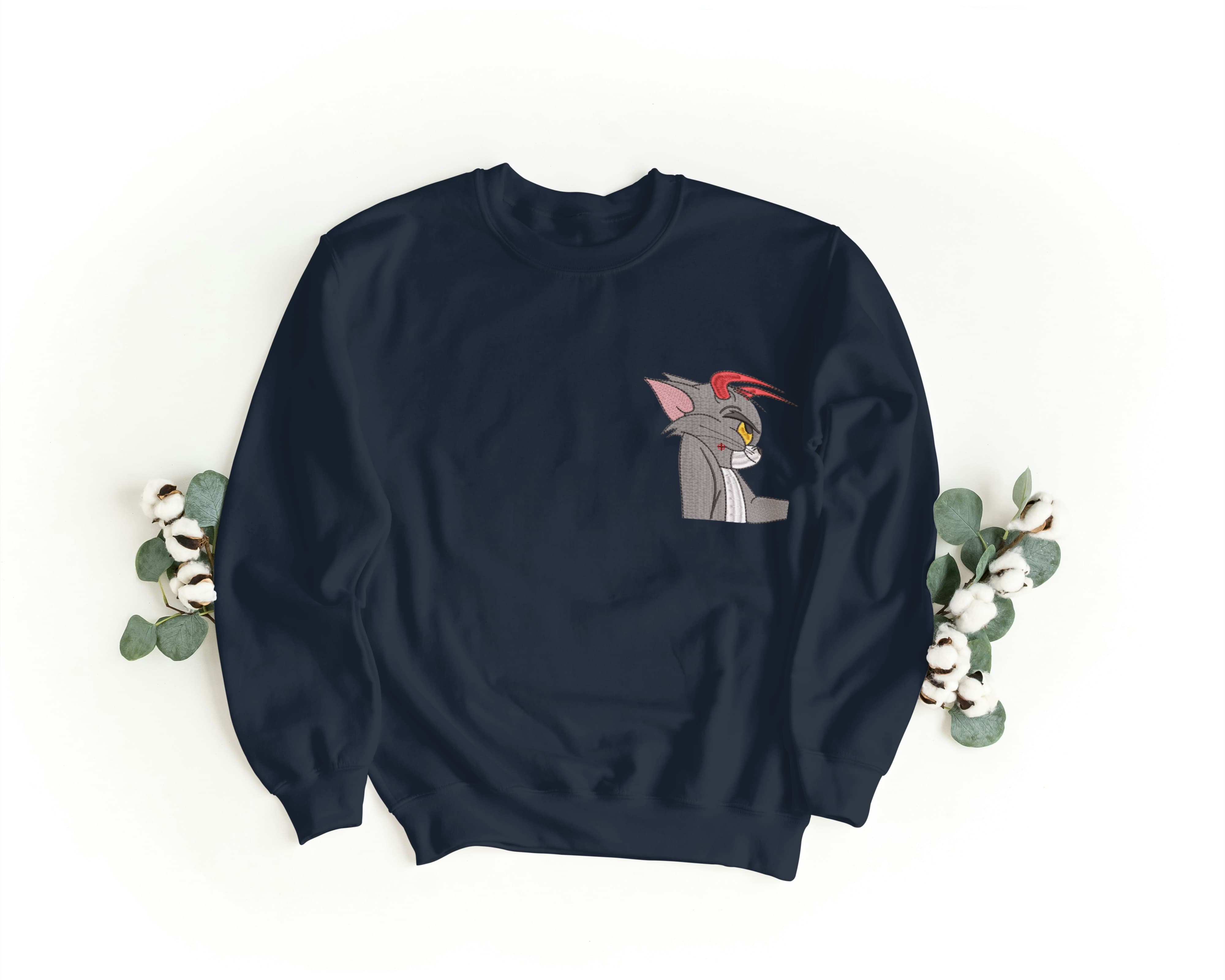 Felpa Ricamata Unisex a Girocollo Per Lui e Per Lei – Morbida e Confortevole – Design Tom & Gerry-Biiply