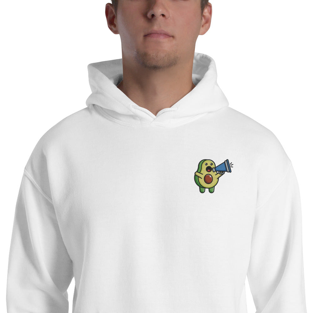 Felpa Ricamata Unisex con Cappuccio – Morbida – Design Avocado Con Megafono-Biiply