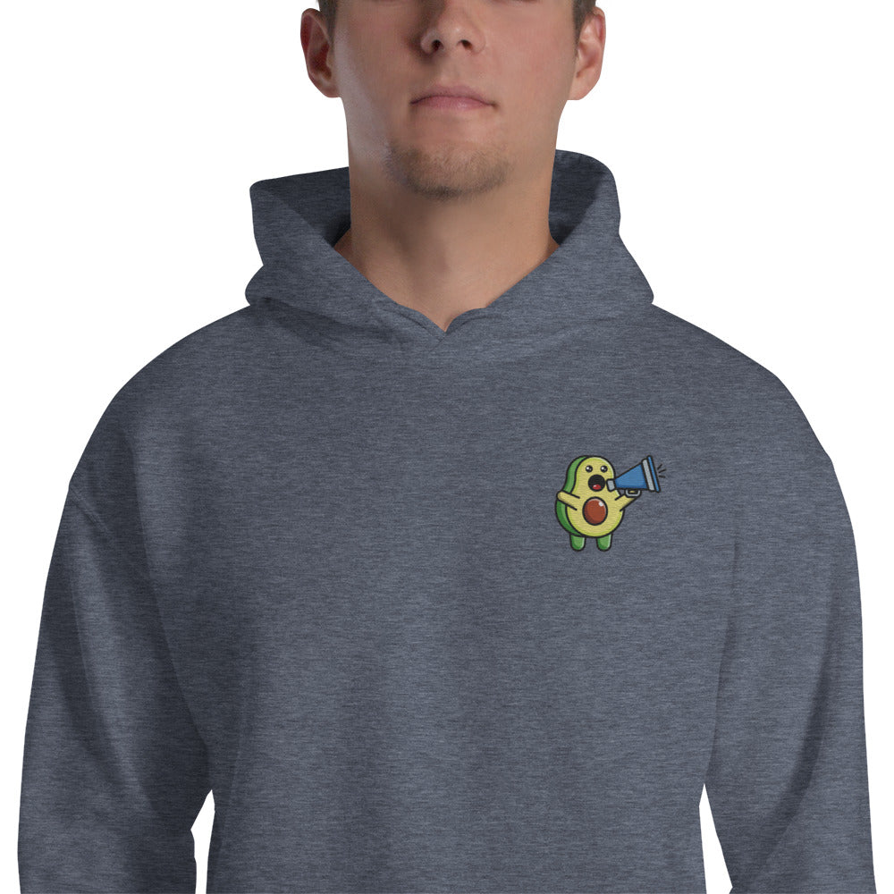 Felpa Ricamata Unisex con Cappuccio – Morbida – Design Avocado Con Megafono-Biiply