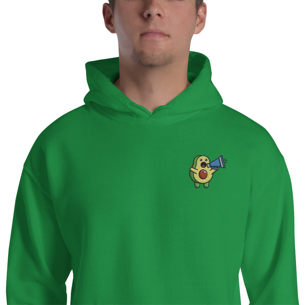 Felpa Ricamata Unisex con Cappuccio – Morbida – Design Avocado Con Megafono-Biiply