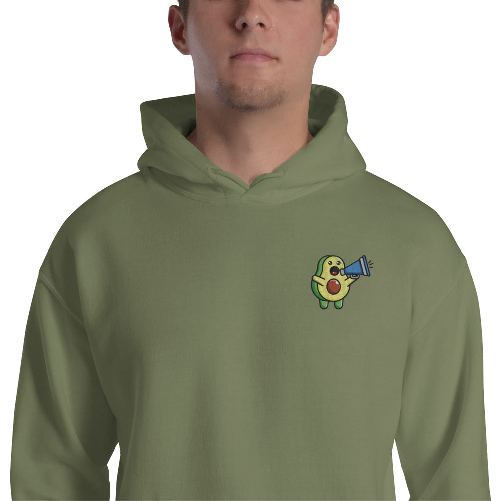 Felpa Ricamata Unisex con Cappuccio – Morbida – Design Avocado Con Megafono-Biiply