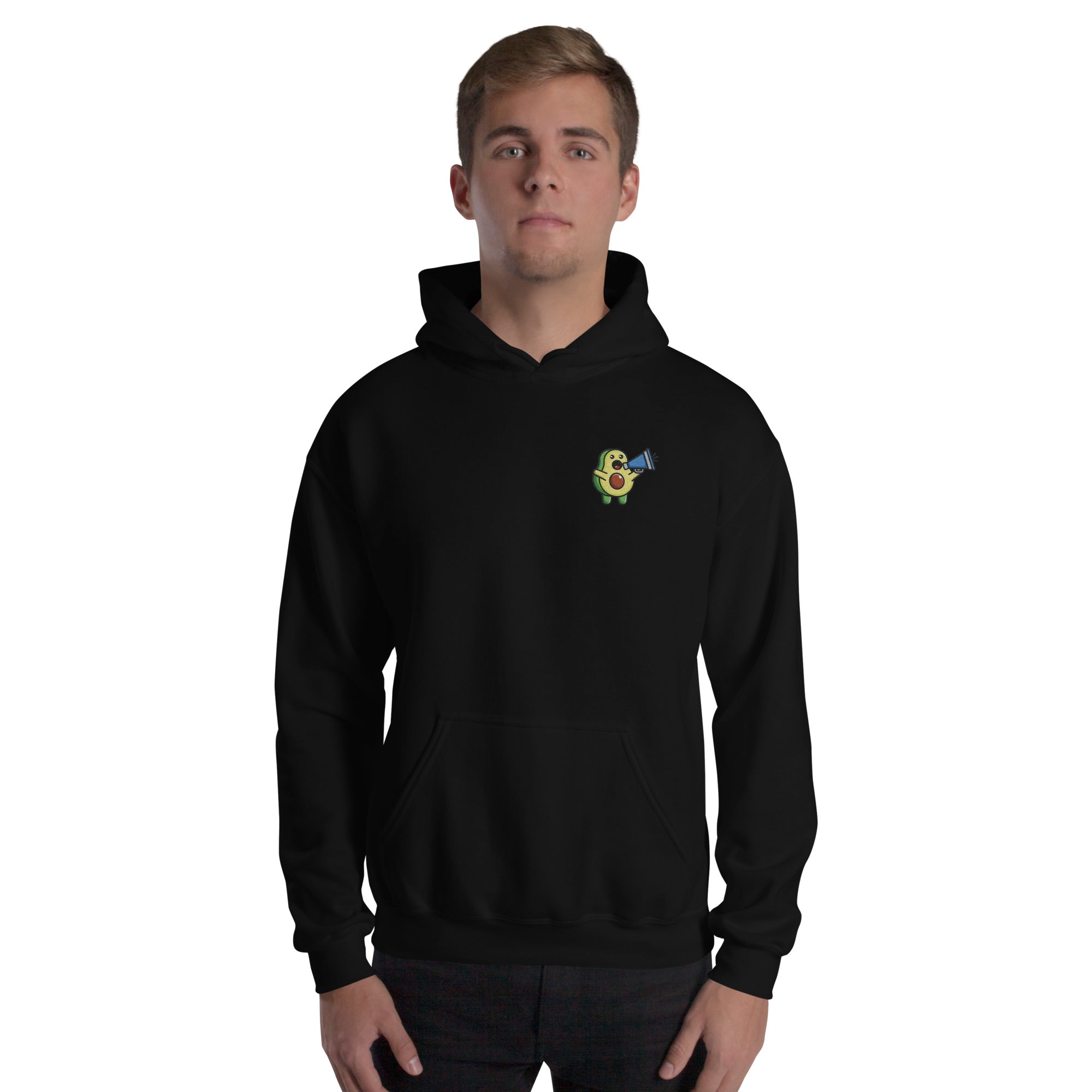 Felpa Ricamata Unisex con Cappuccio – Morbida – Design Avocado Con Megafono-Biiply