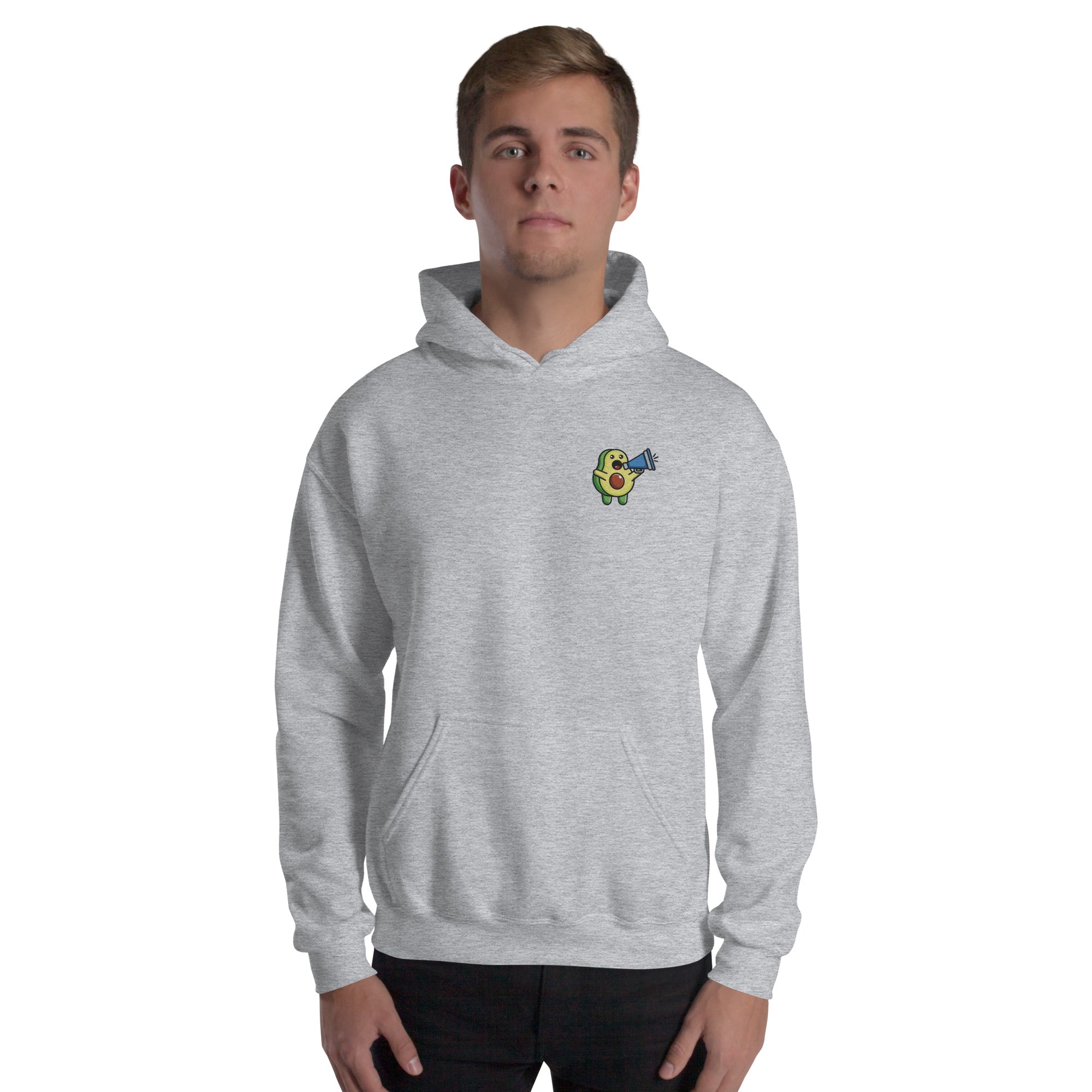 Felpa Ricamata Unisex con Cappuccio – Morbida – Design Avocado Con Megafono-Biiply