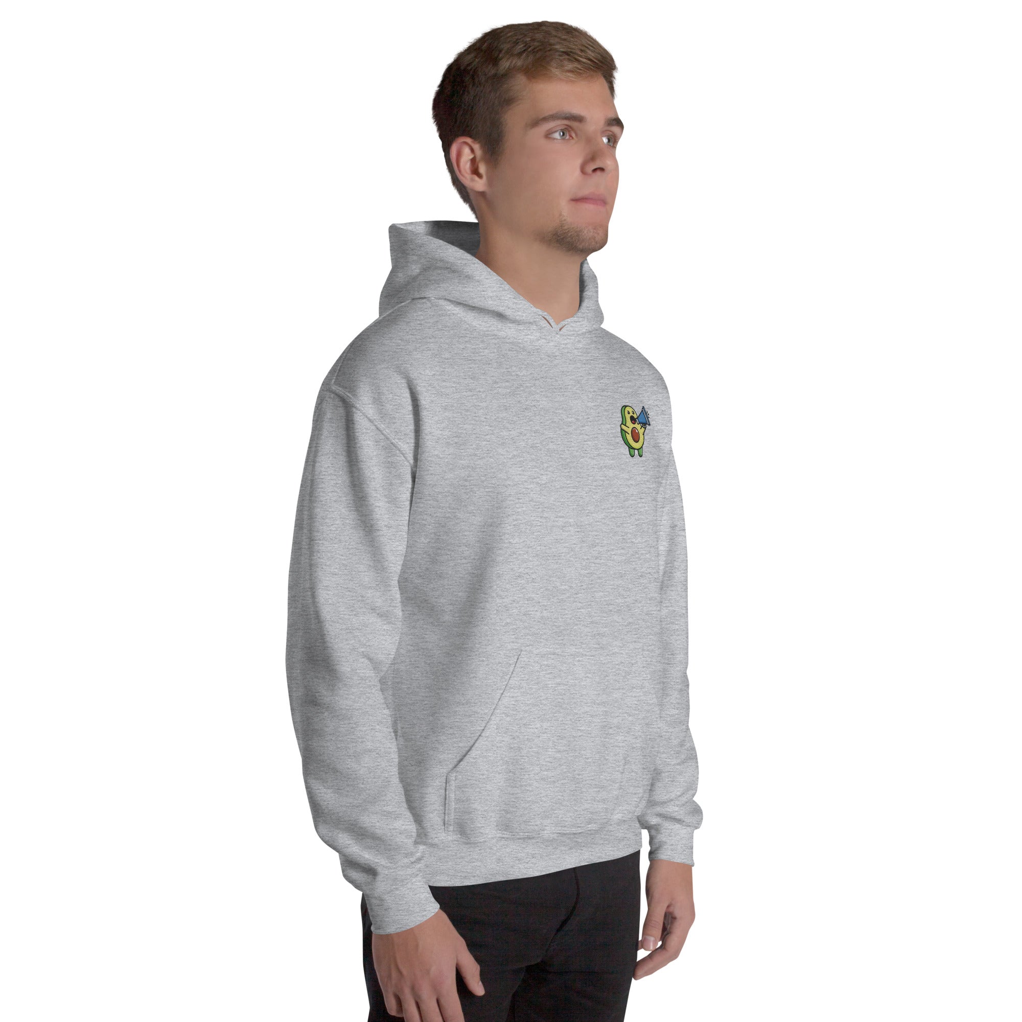 Felpa Ricamata Unisex con Cappuccio – Morbida – Design Avocado Con Megafono-Biiply