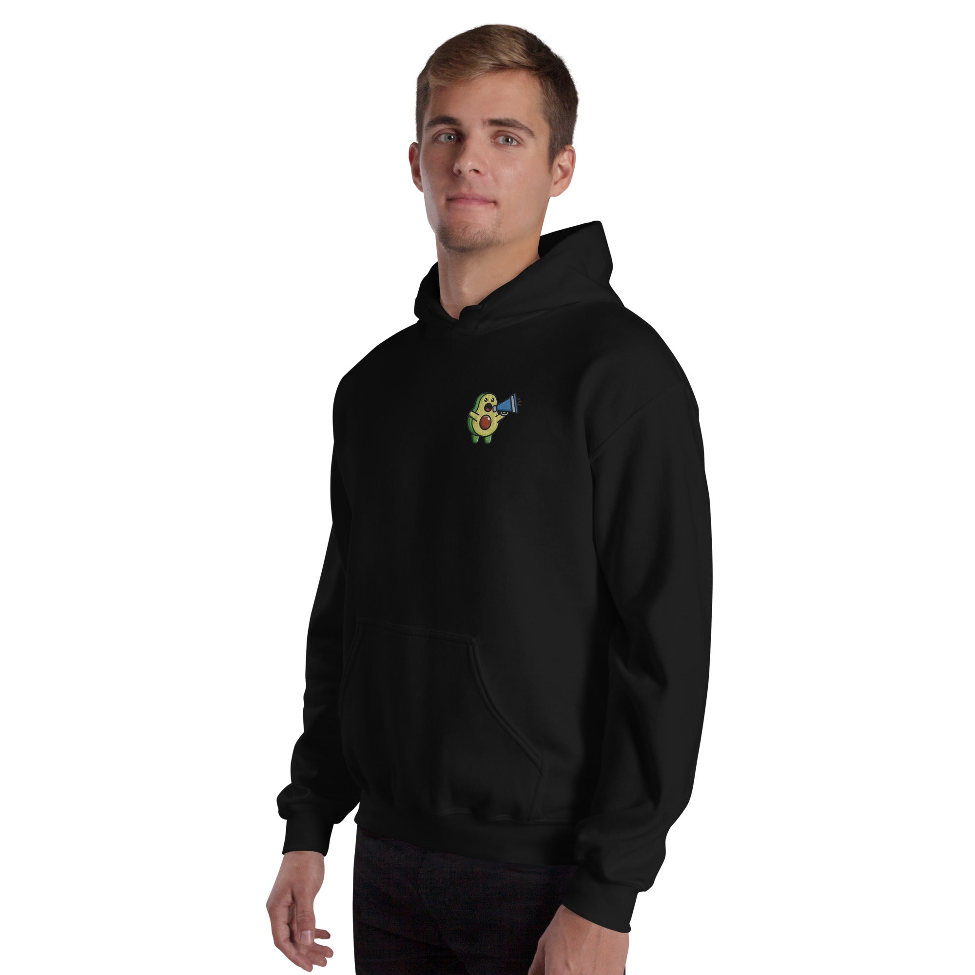 Felpa Ricamata Unisex con Cappuccio – Morbida – Design Avocado Con Megafono-Biiply