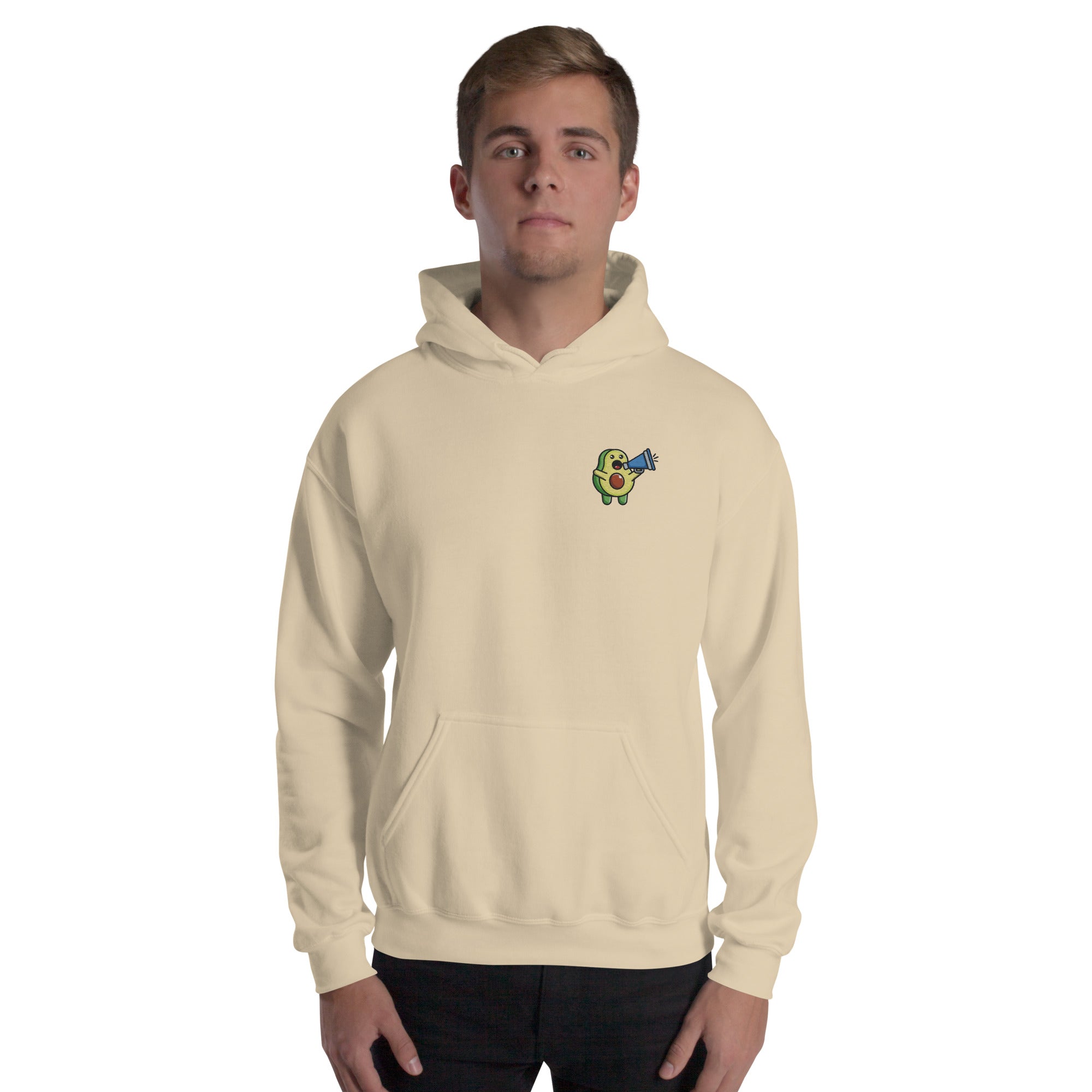 Felpa Ricamata Unisex con Cappuccio – Morbida – Design Avocado Con Megafono-Biiply