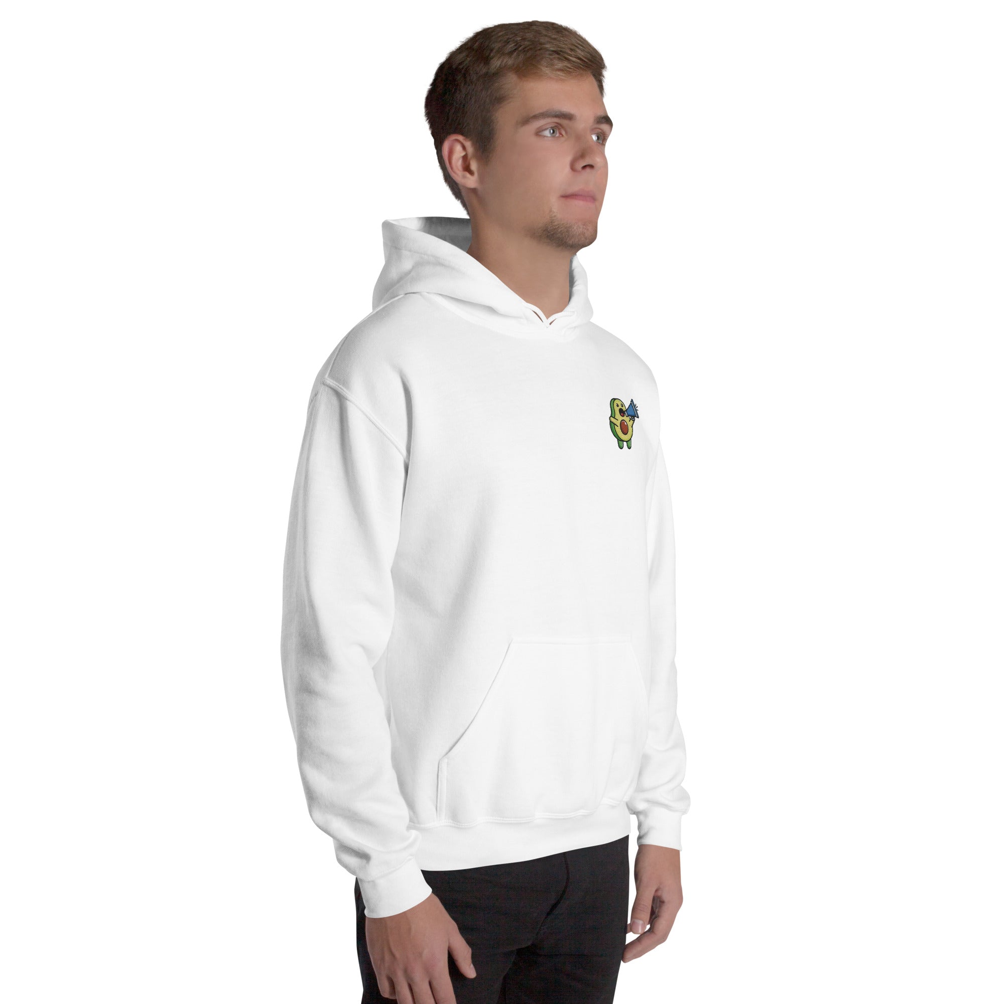 Felpa Ricamata Unisex con Cappuccio – Morbida – Design Avocado Con Megafono-Biiply