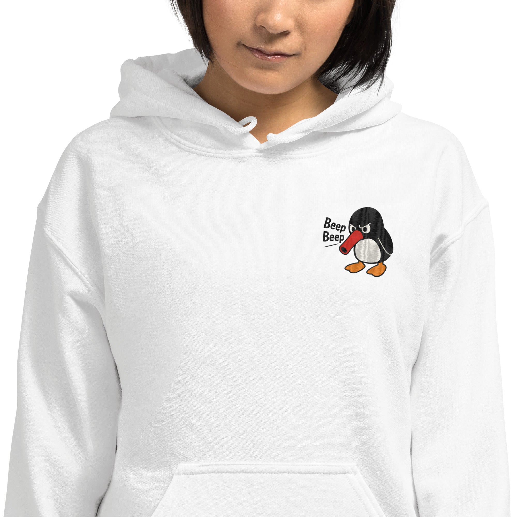 Felpa Ricamata Unisex con Cappuccio – Morbida – Design Beep Beep Pinguino-Biiply