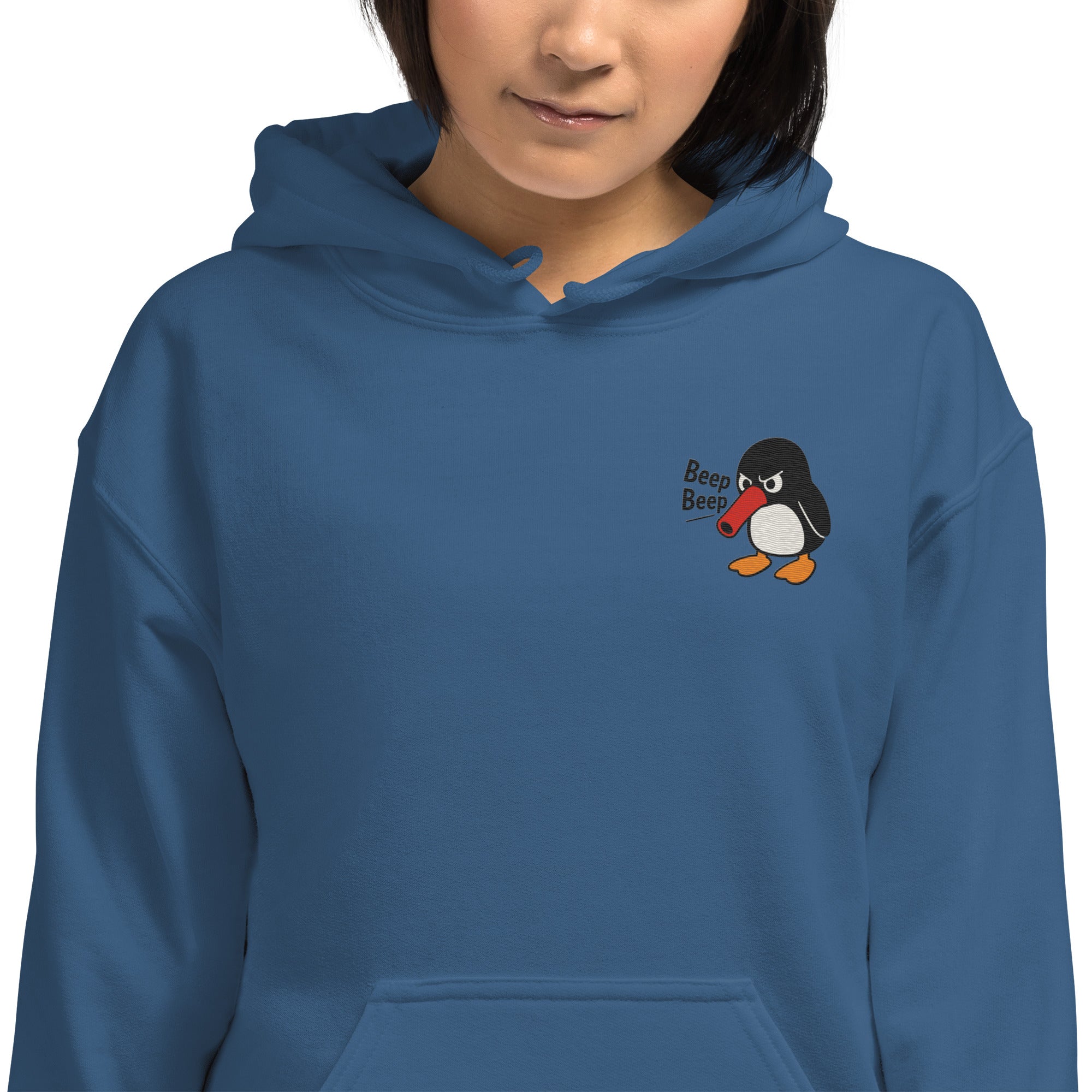 Felpa Ricamata Unisex con Cappuccio – Morbida – Design Beep Beep Pinguino-Biiply
