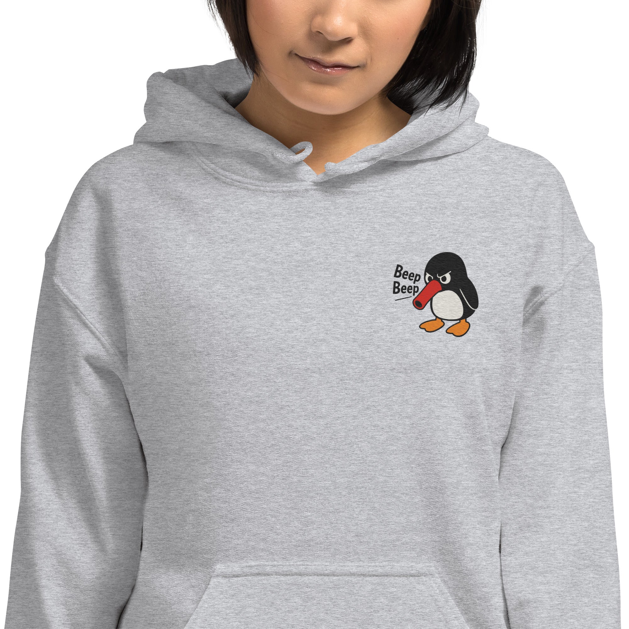 Felpa Ricamata Unisex con Cappuccio – Morbida – Design Beep Beep Pinguino-Biiply