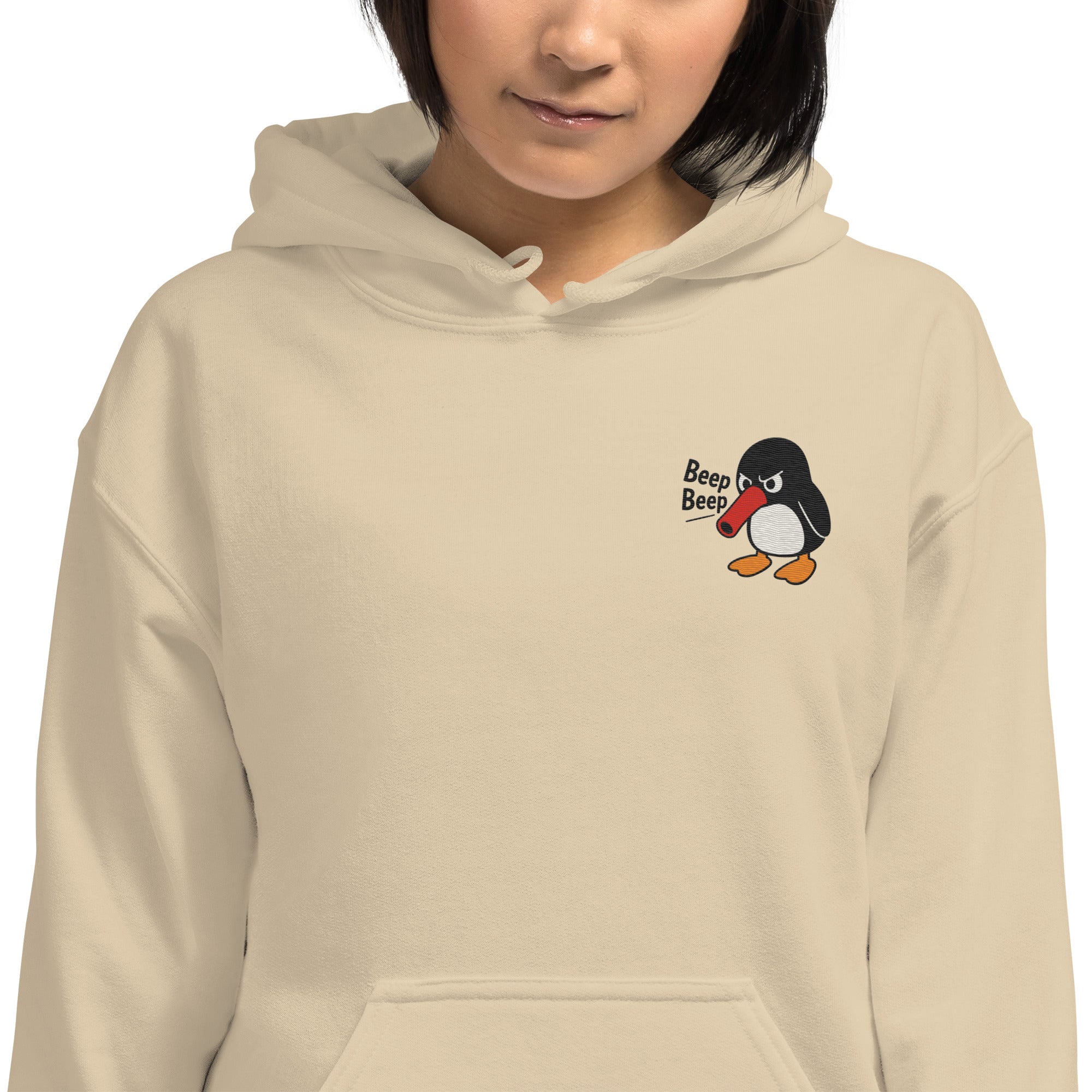 Felpa Ricamata Unisex con Cappuccio – Morbida – Design Beep Beep Pinguino-Biiply