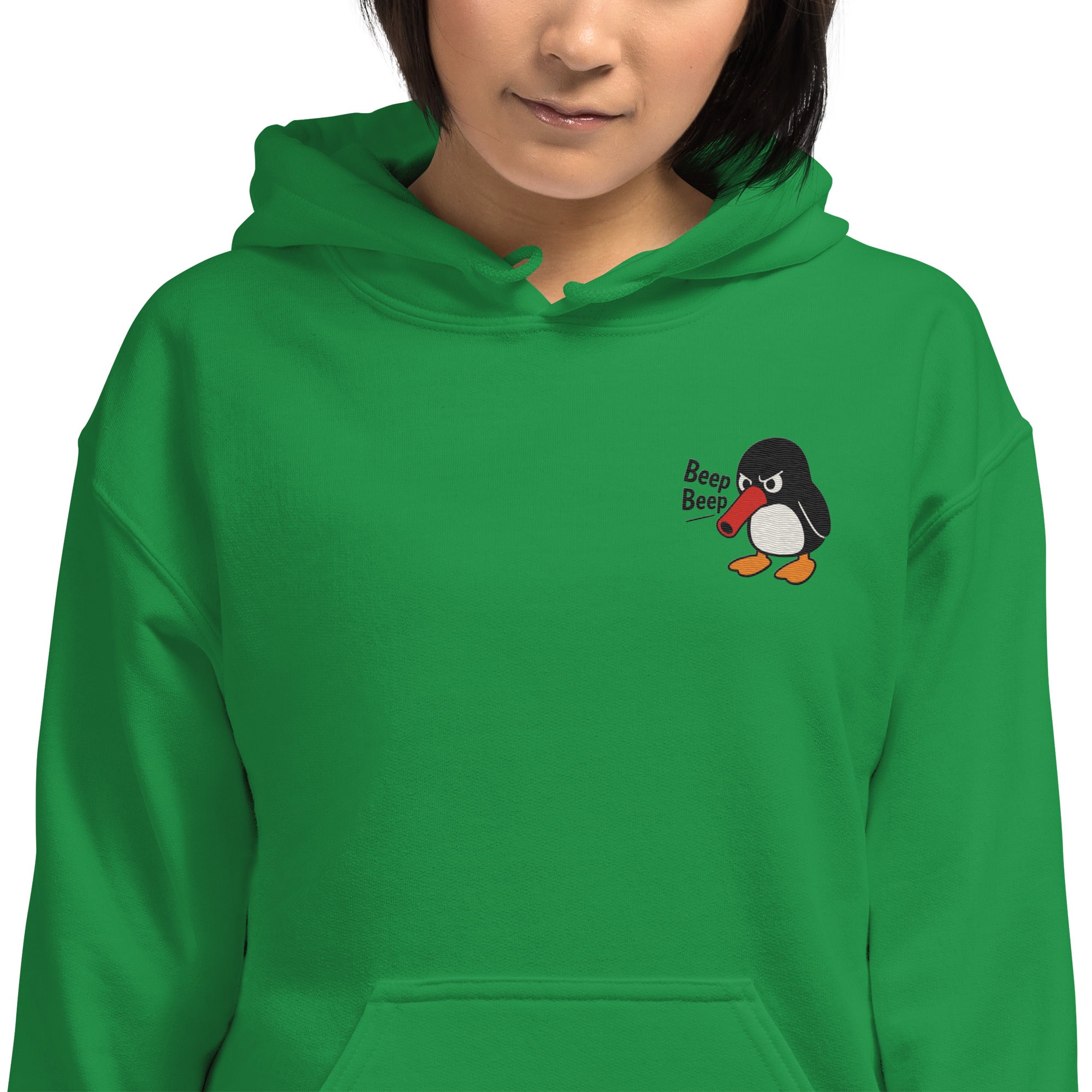 Felpa Ricamata Unisex con Cappuccio – Morbida – Design Beep Beep Pinguino-Biiply