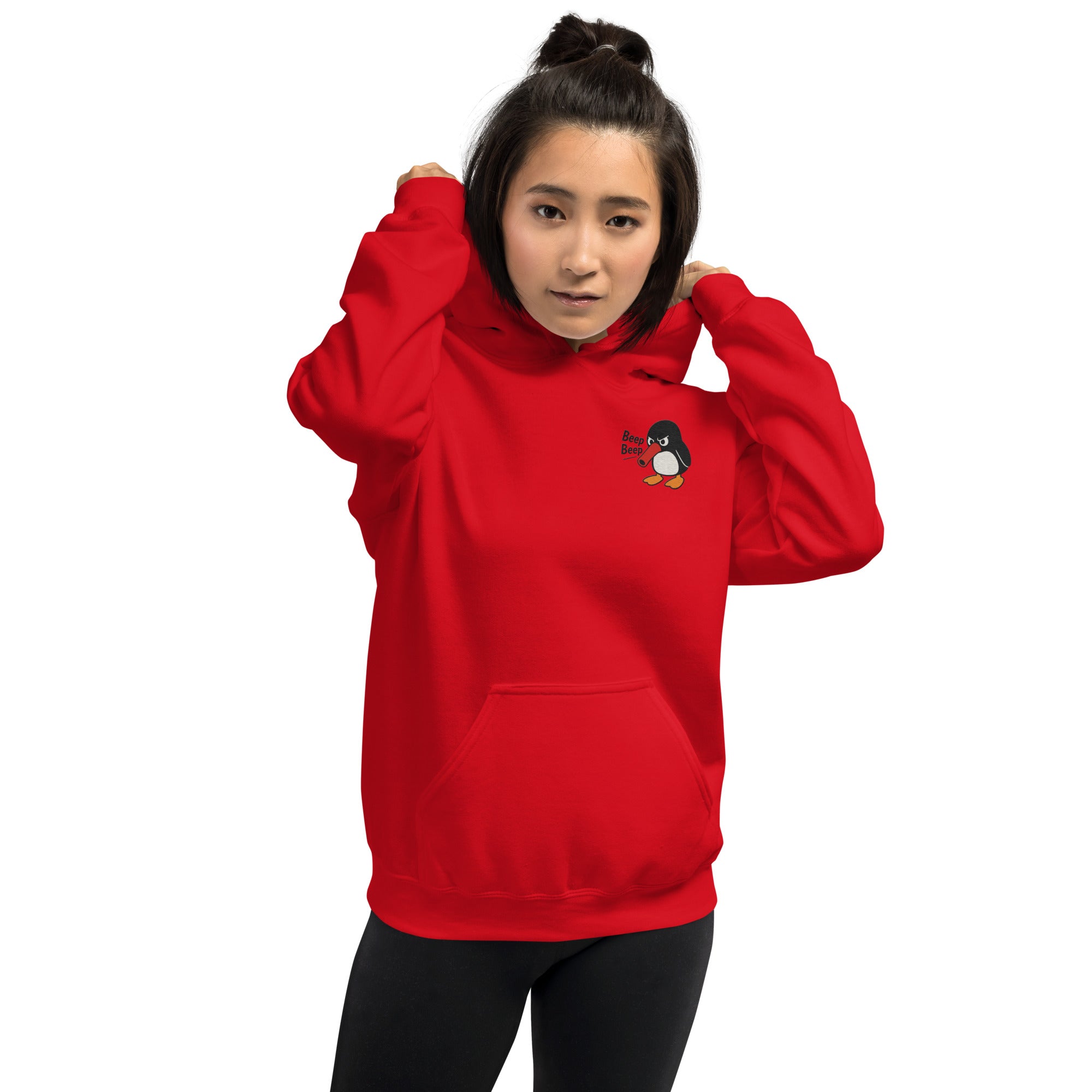 Felpa Ricamata Unisex con Cappuccio – Morbida – Design Beep Beep Pinguino-Biiply