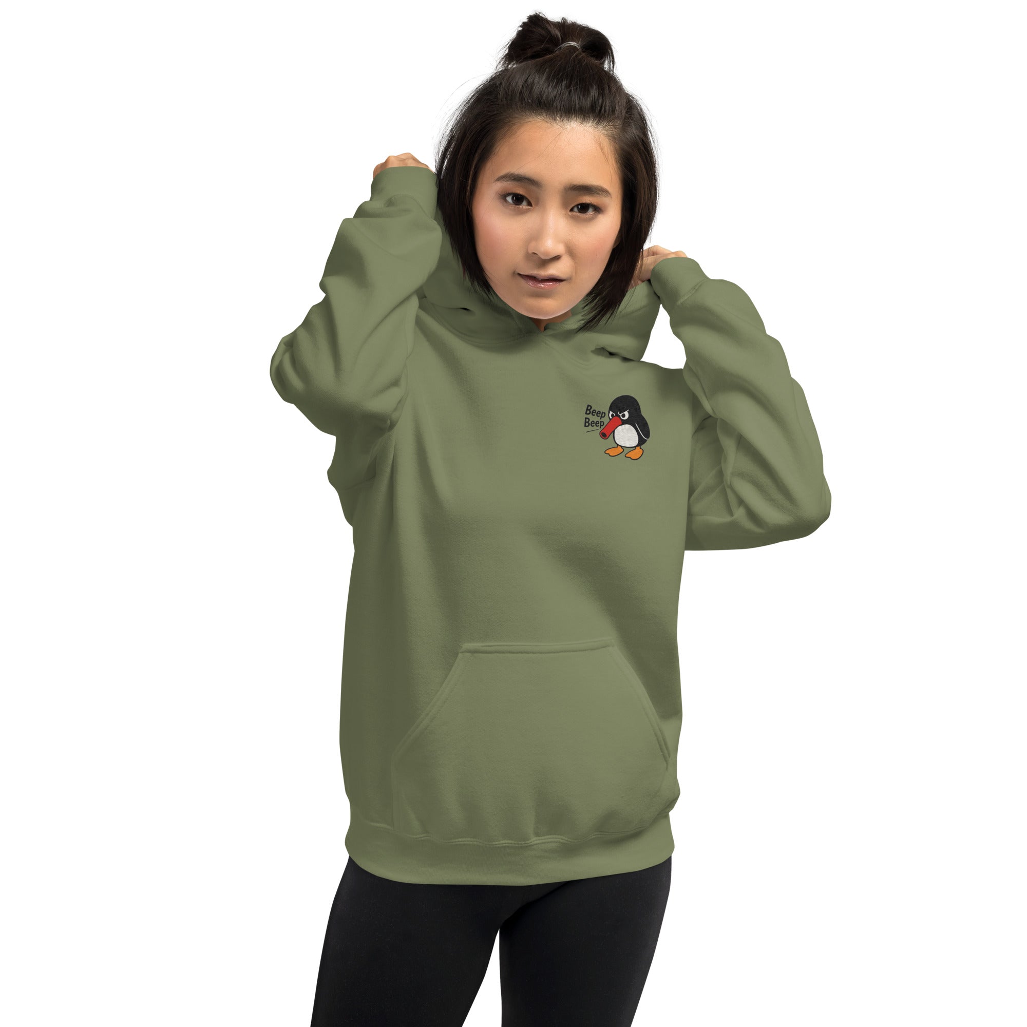 Felpa Ricamata Unisex con Cappuccio – Morbida – Design Beep Beep Pinguino-Biiply