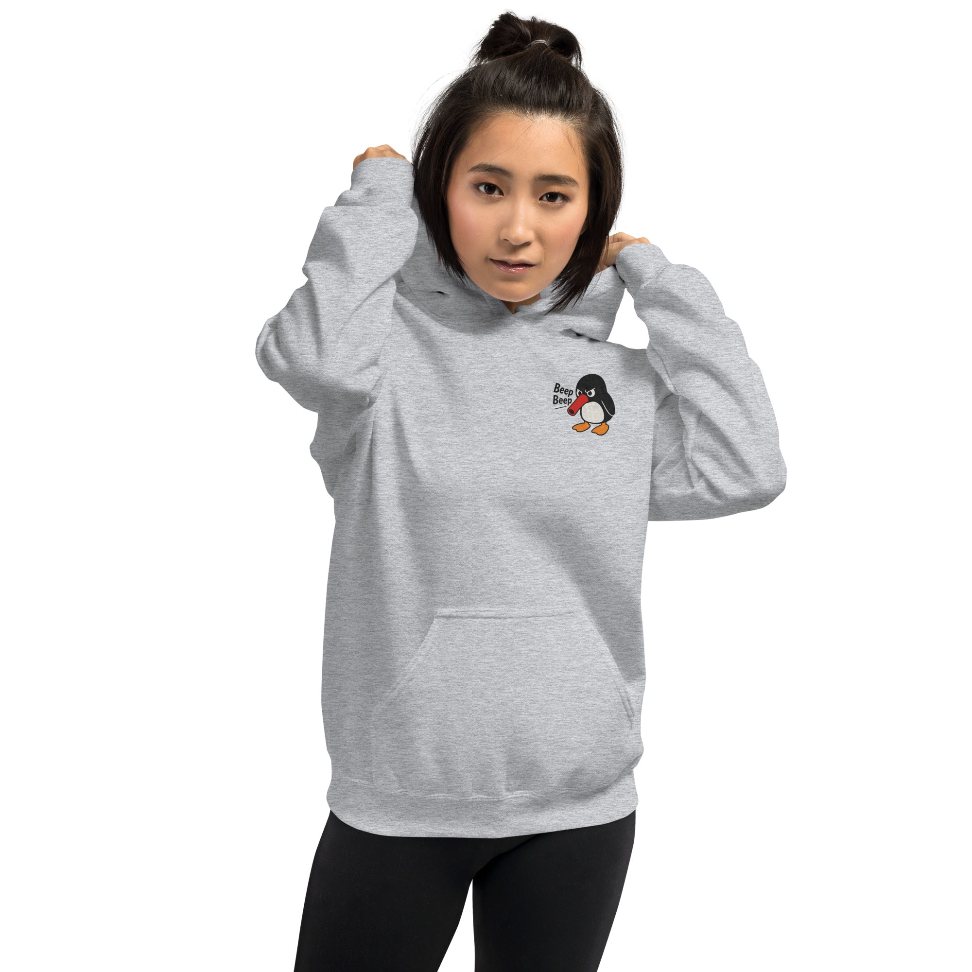 Felpa Ricamata Unisex con Cappuccio – Morbida – Design Beep Beep Pinguino-Biiply