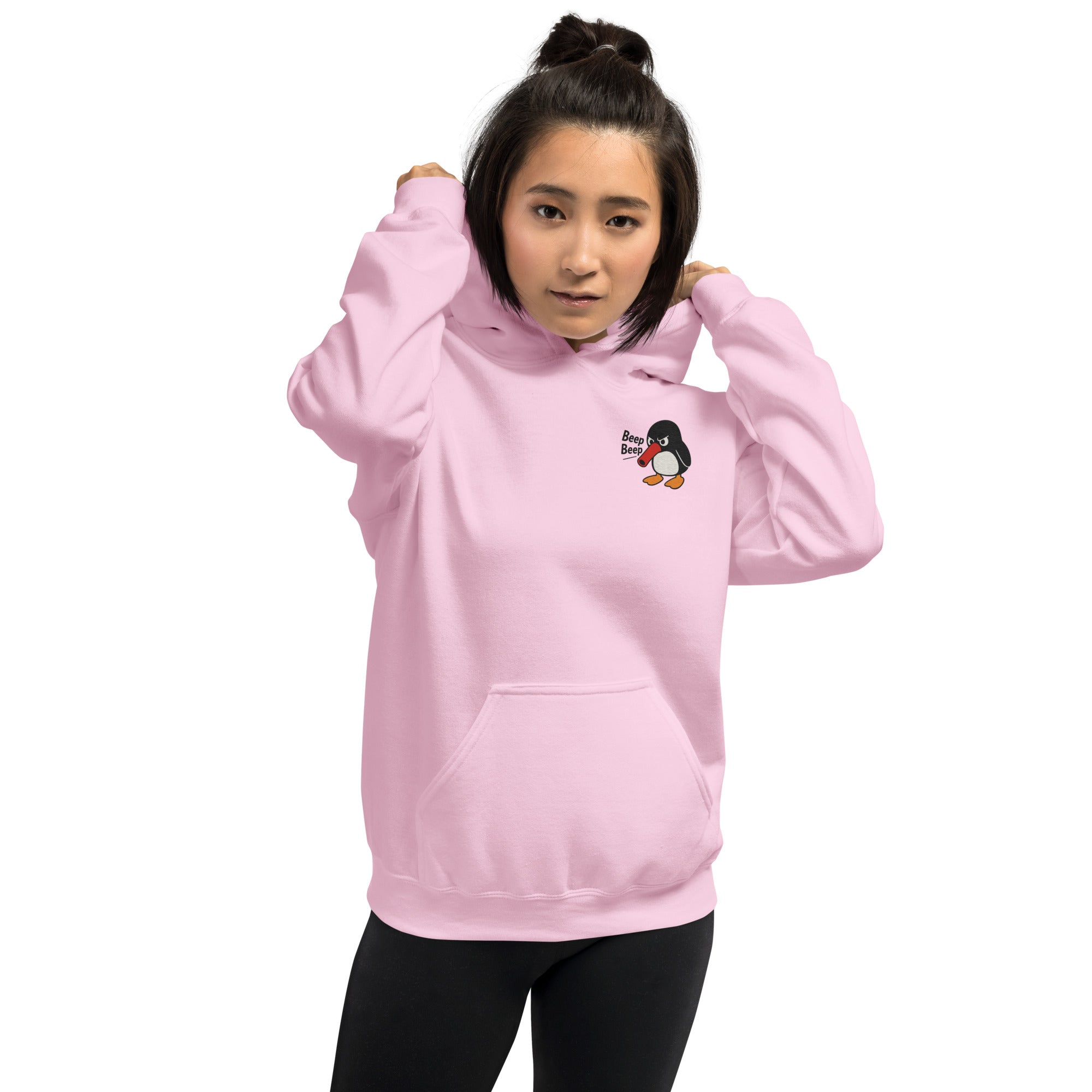 Felpa Ricamata Unisex con Cappuccio – Morbida – Design Beep Beep Pinguino-Biiply