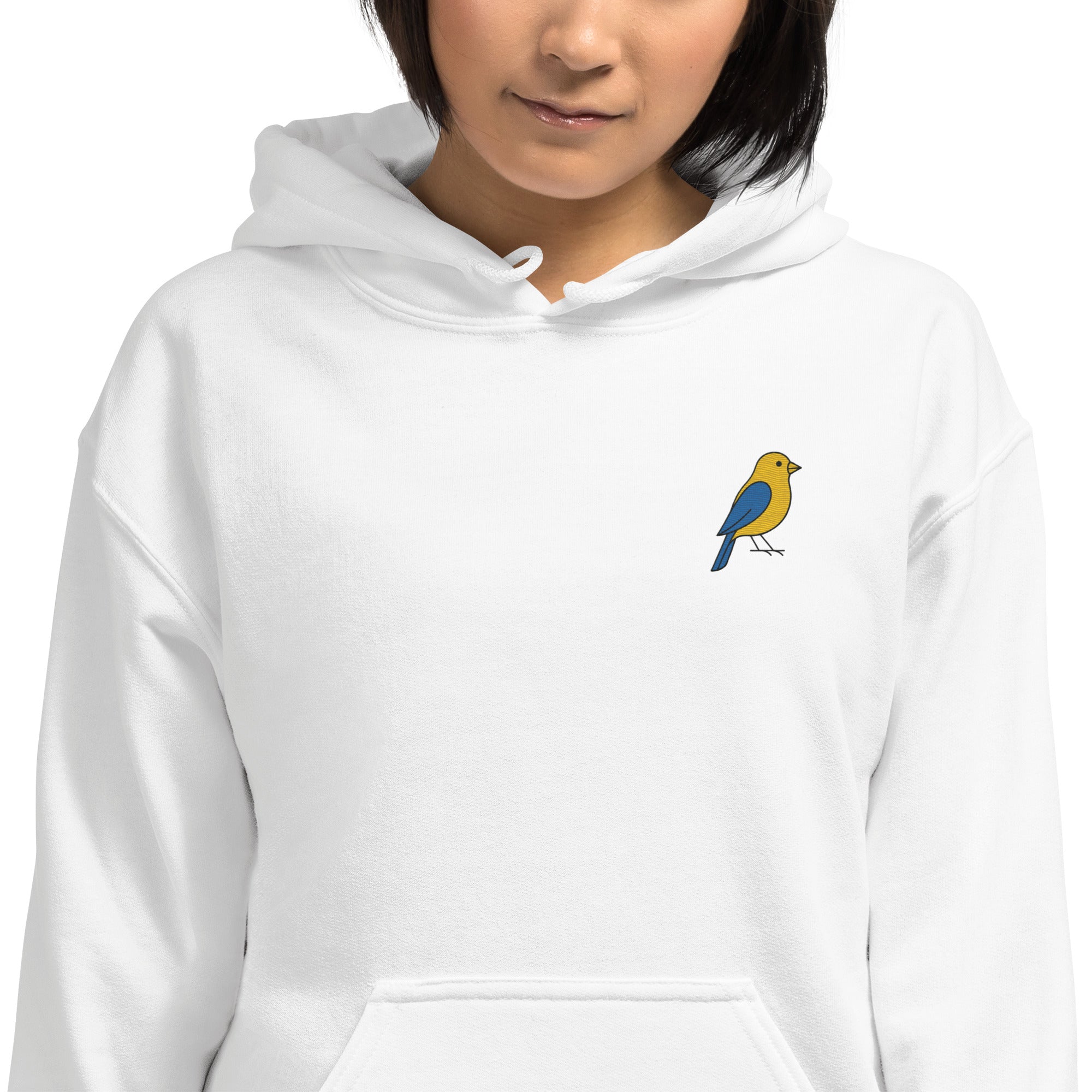 Felpa Ricamata Unisex con Cappuccio – Morbida – Design Canarino Giallo Blu-Biiply